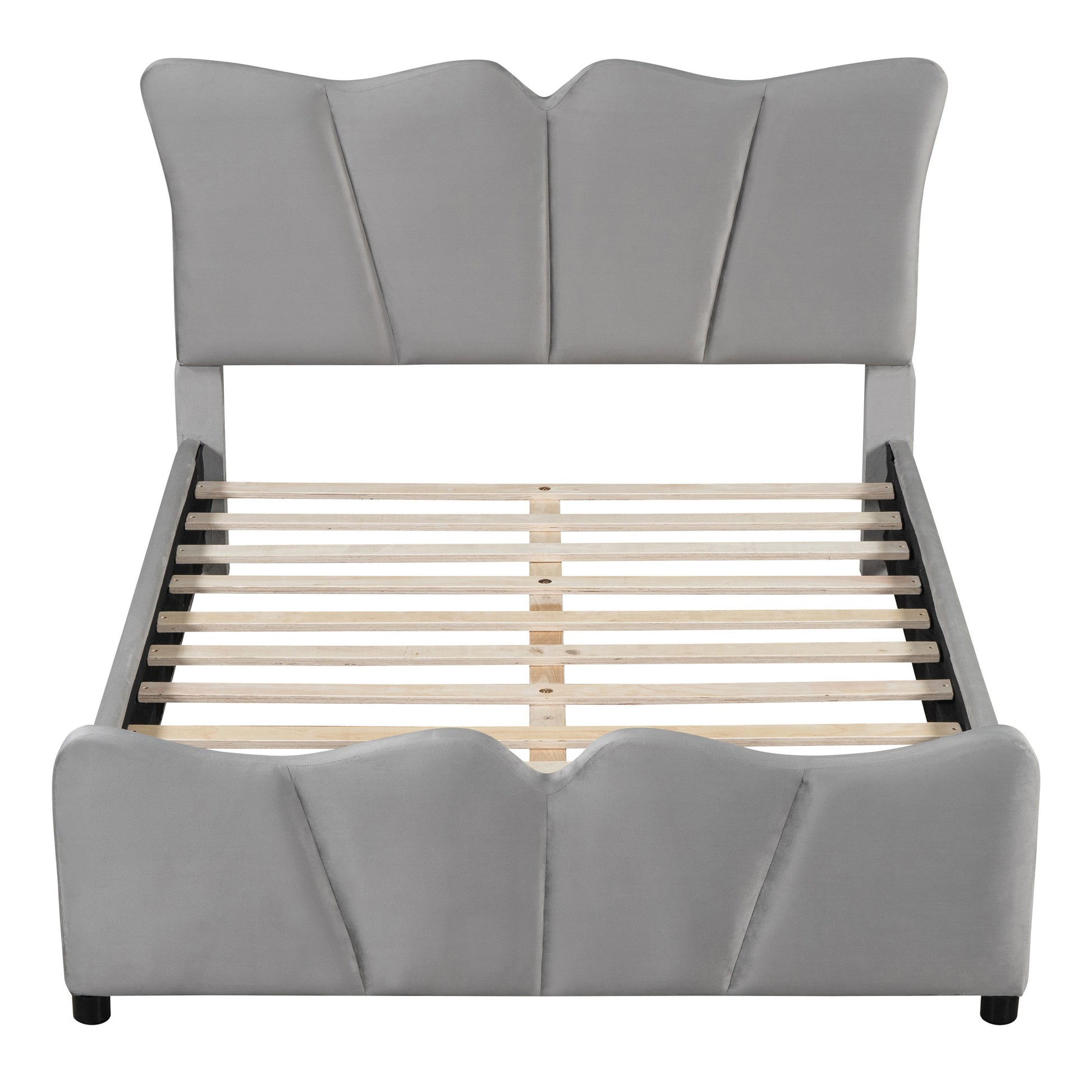 Gray Tufted Velvet Upholstered Full Bed Frame-1