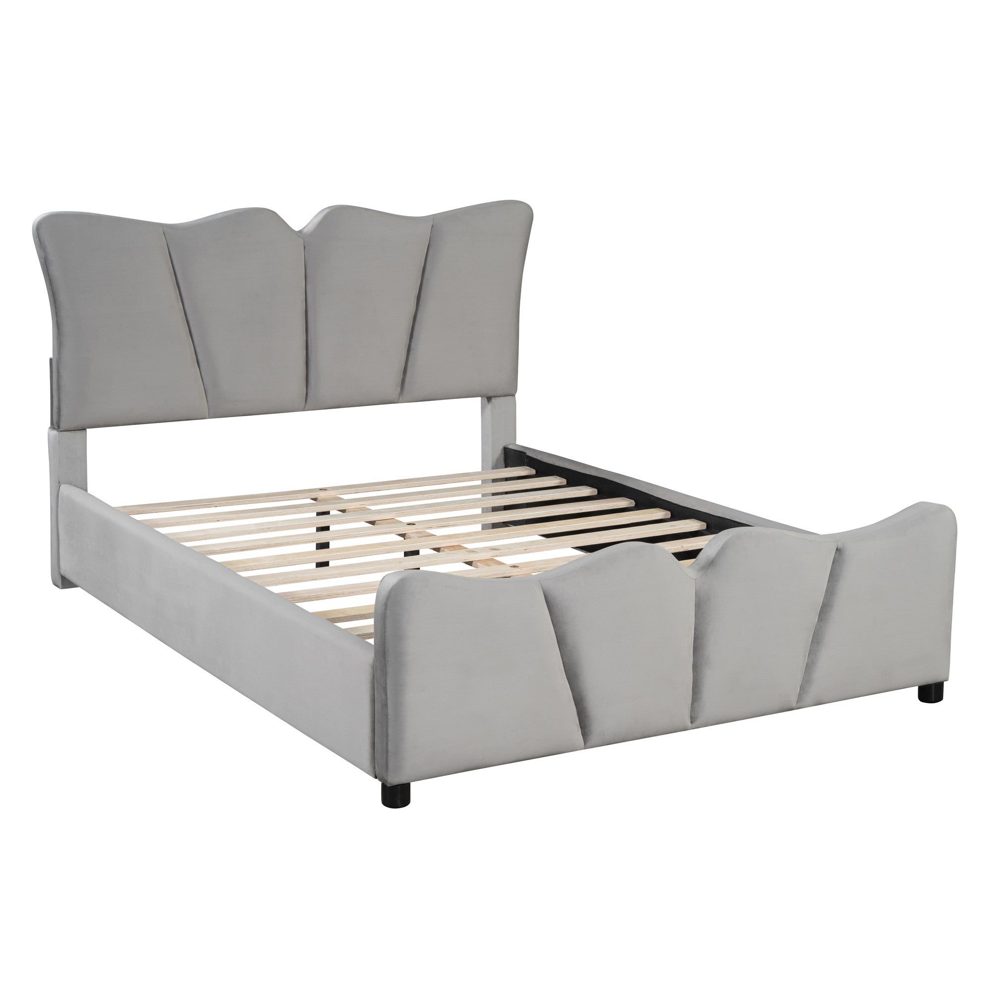 Gray Tufted Velvet Upholstered Full Bed Frame-2