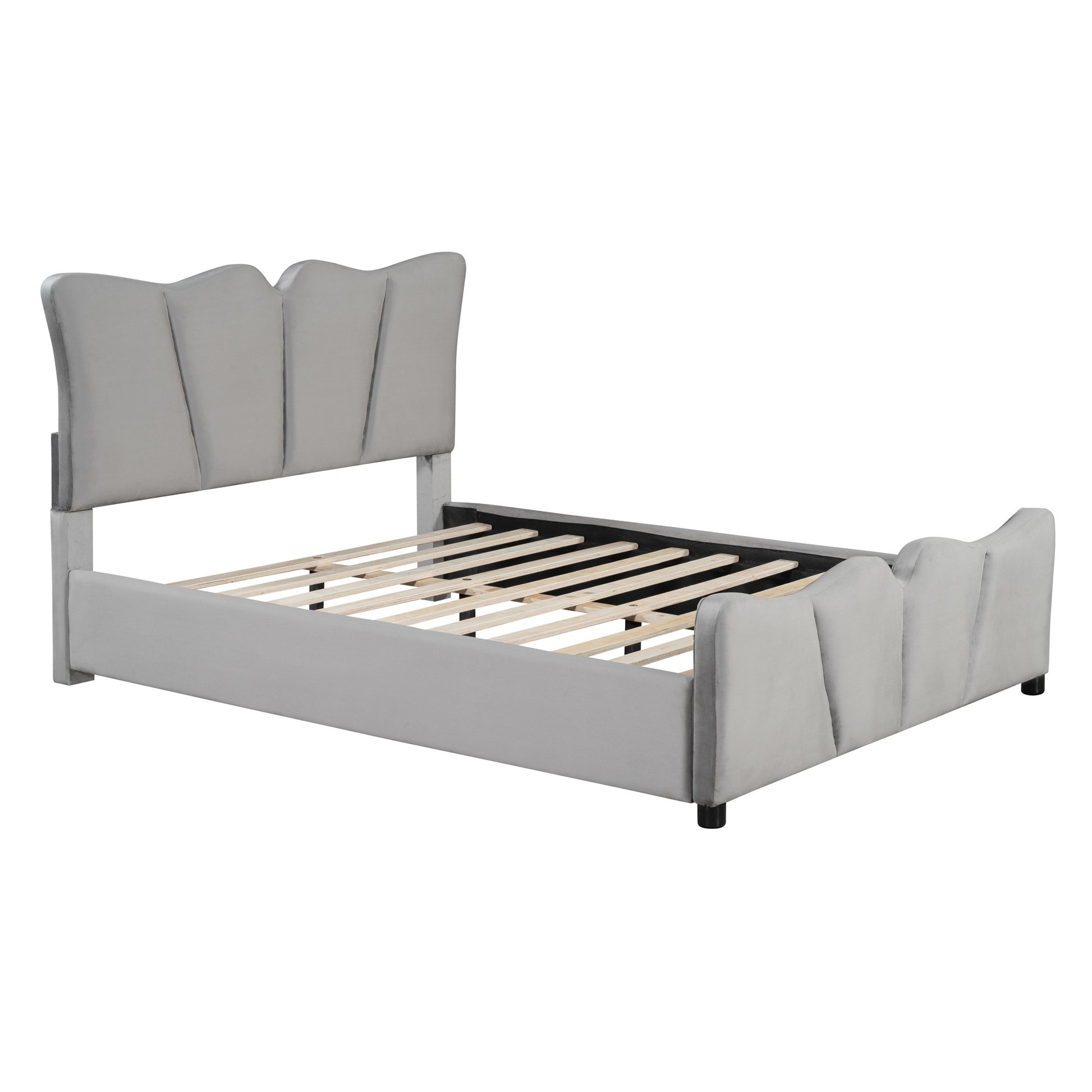 Gray Tufted Velvet Upholstered Full Bed Frame-3