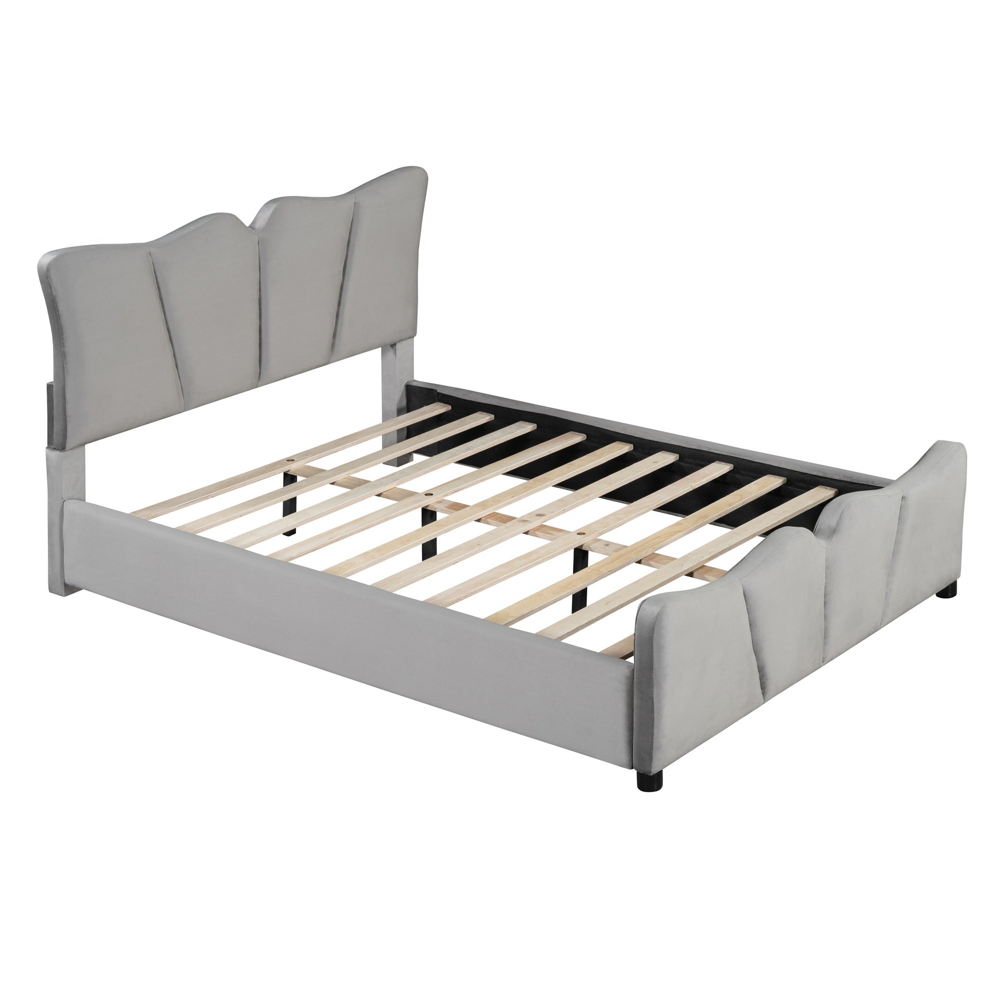 Gray Tufted Velvet Upholstered Full Bed Frame-4