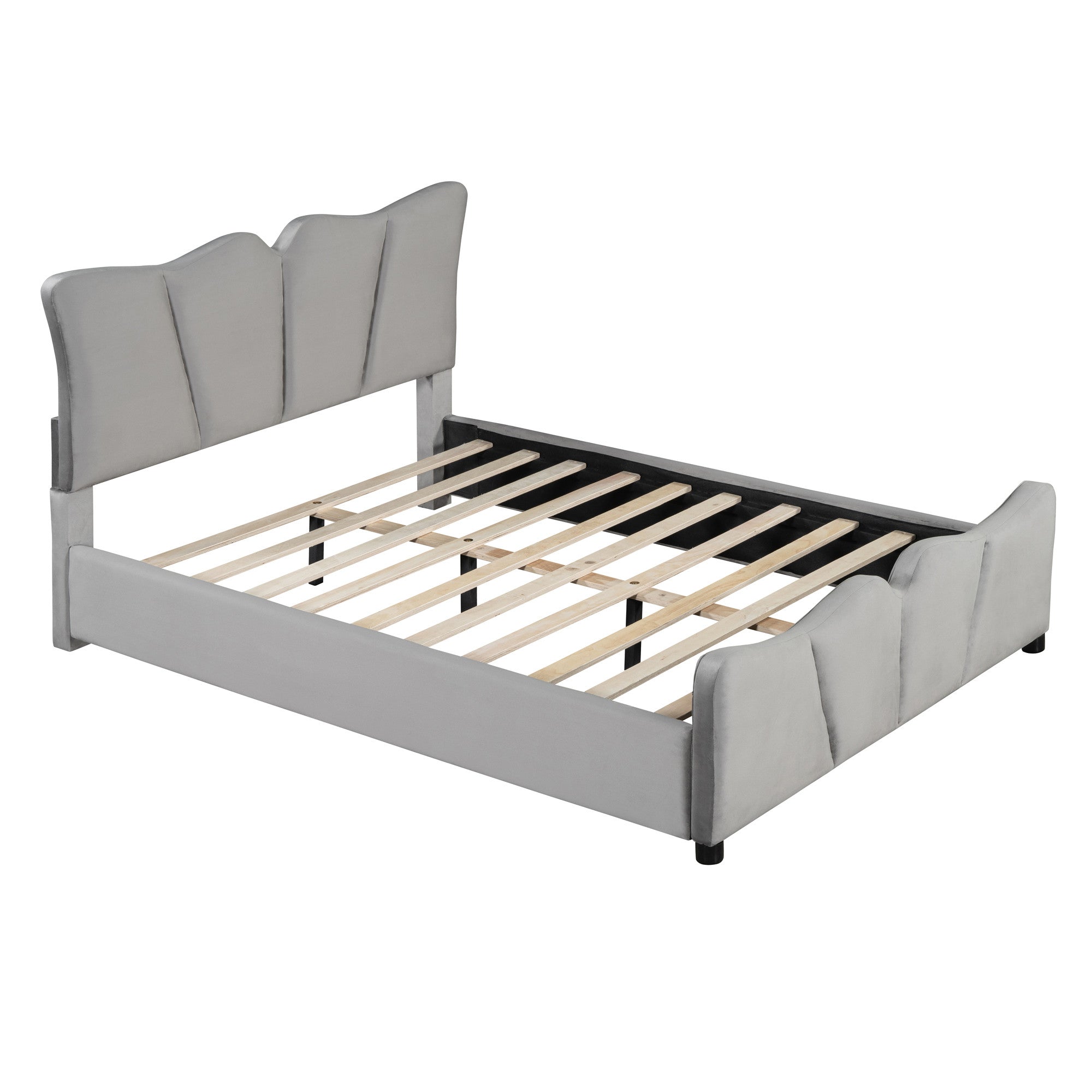 Gray Tufted Velvet Upholstered Full Bed Frame-4