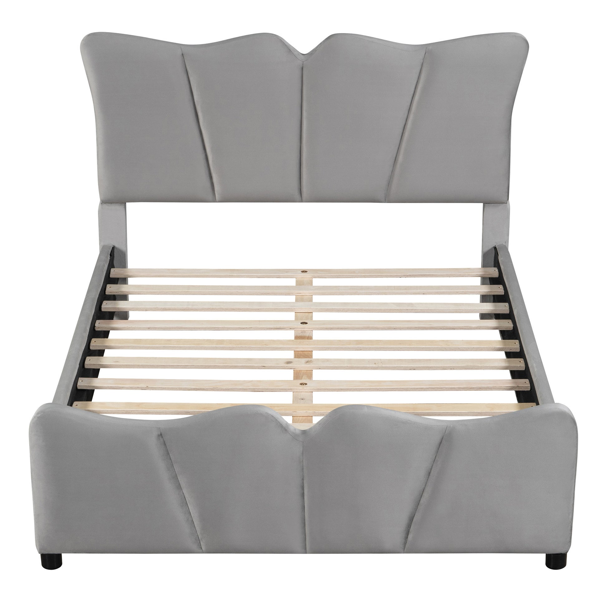 Gray Tufted Velvet Upholstered Full Bed Frame-7