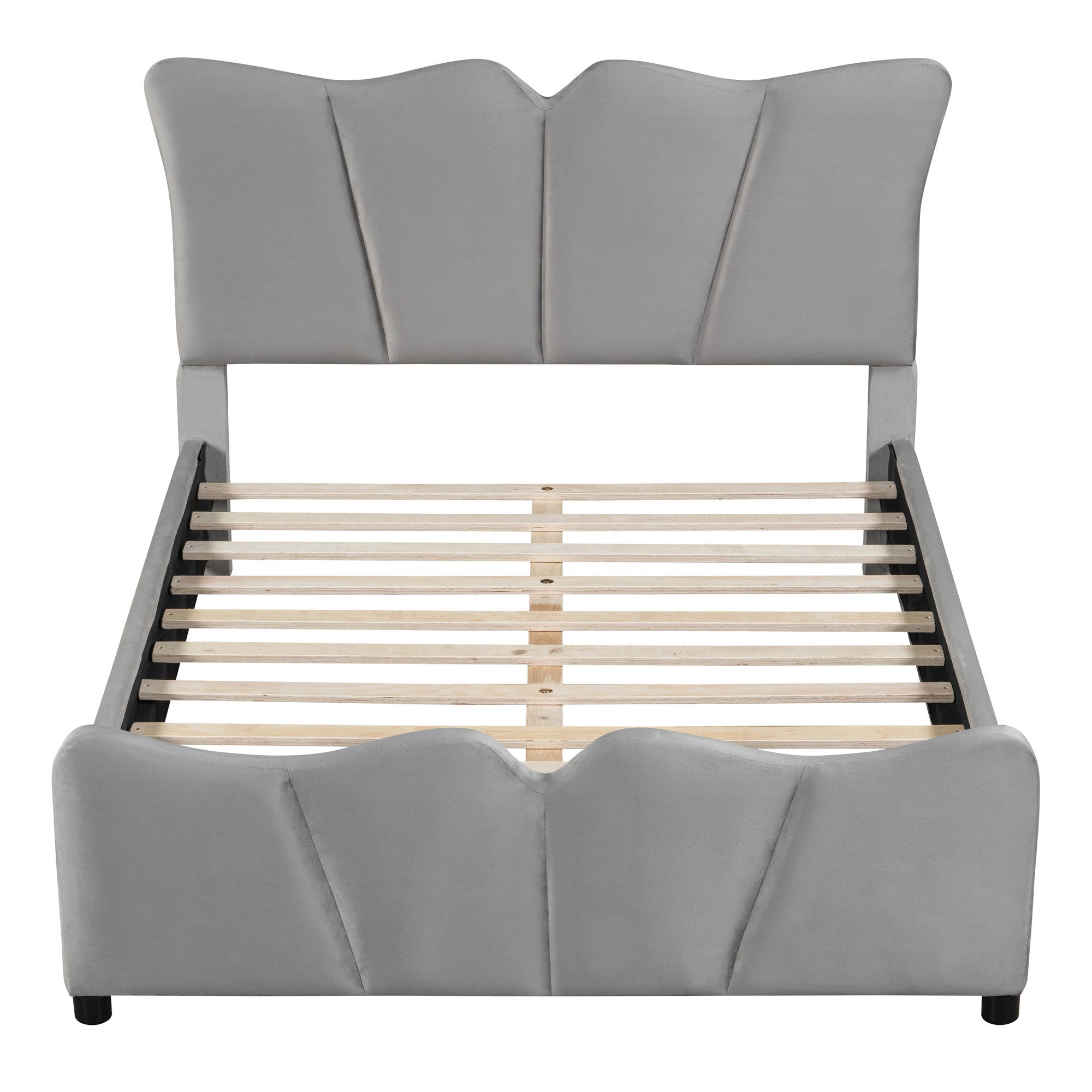 Gray Tufted Velvet Upholstered Full Bed Frame-7