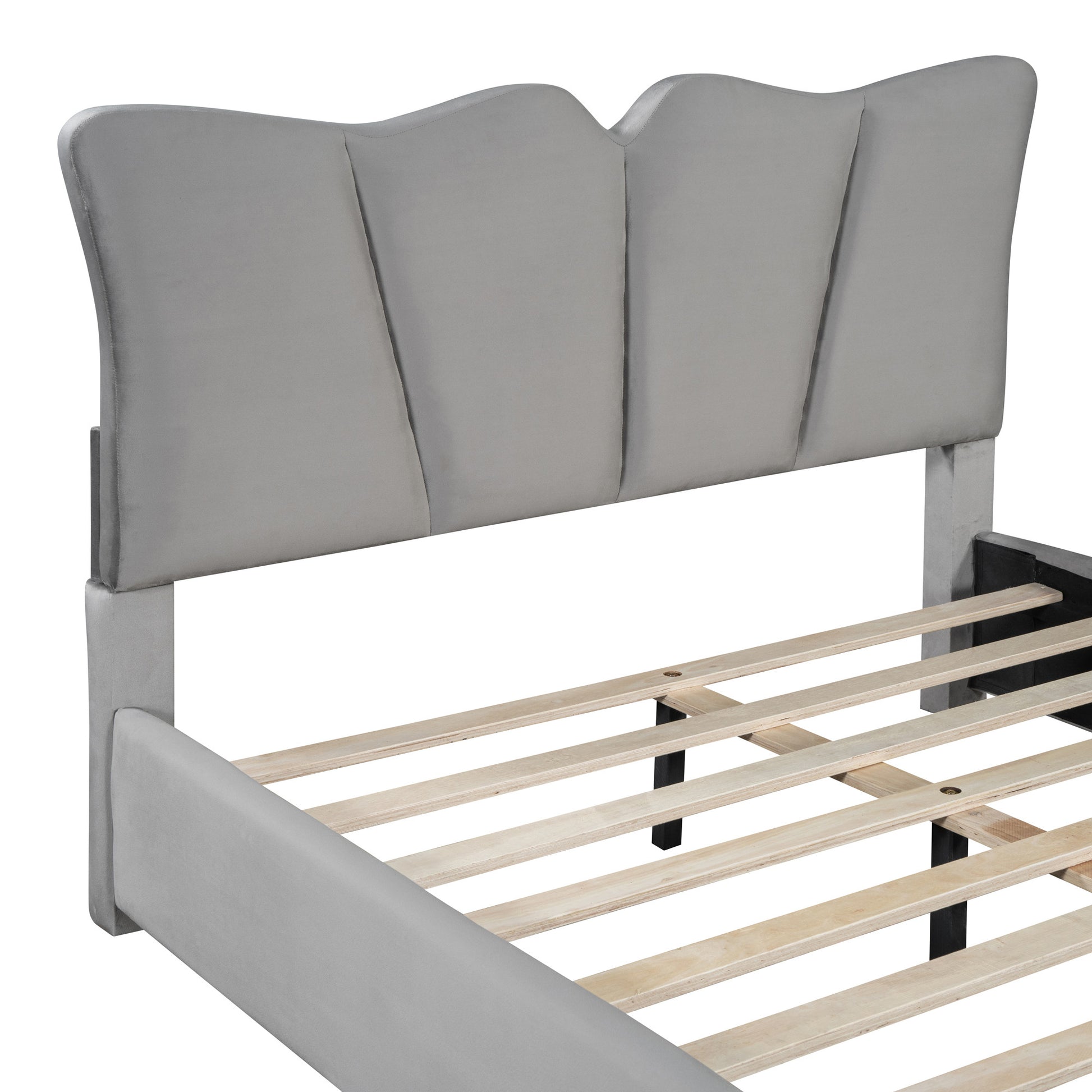 Gray Tufted Velvet Upholstered Full Bed Frame-6