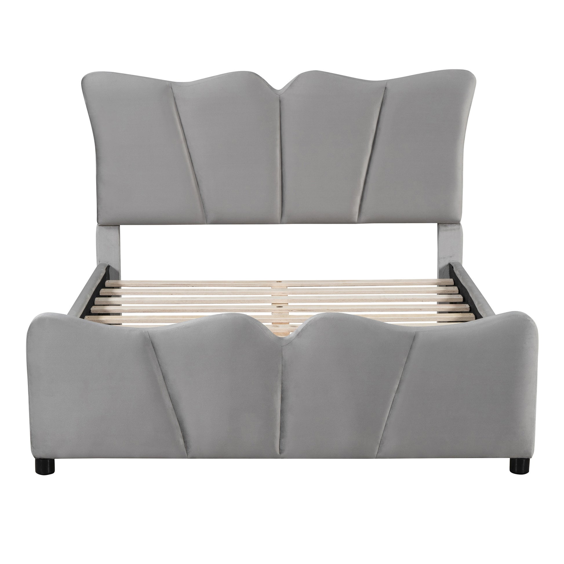 Gray Tufted Velvet Upholstered Full Bed Frame-5