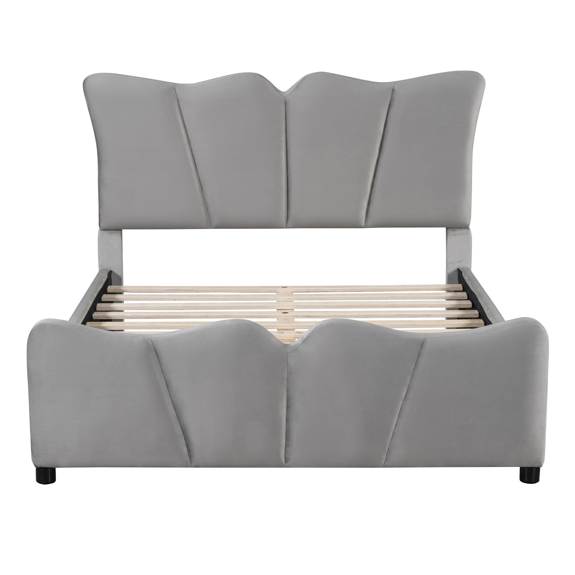 Gray Tufted Velvet Upholstered Full Bed Frame-5