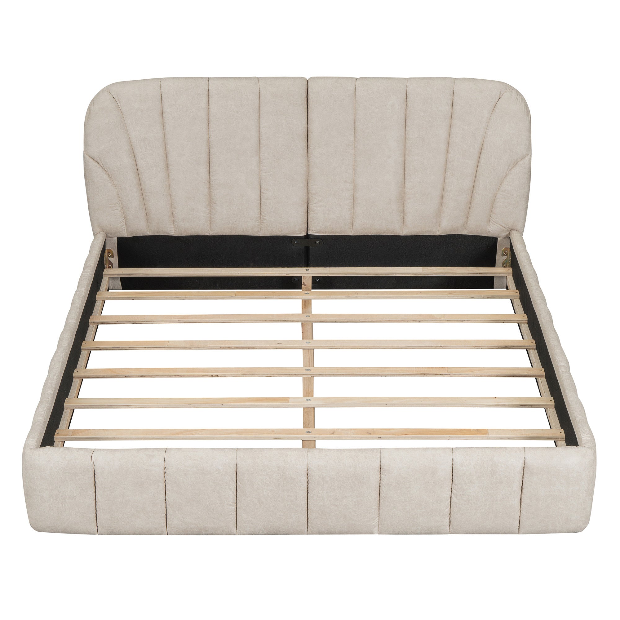 Beige Tufted Upholstered Queen Bed Frame-2