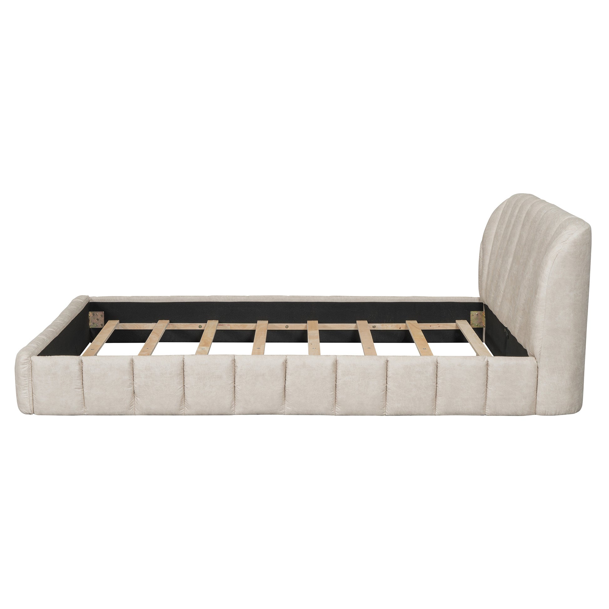 Beige Tufted Upholstered Queen Bed Frame-6