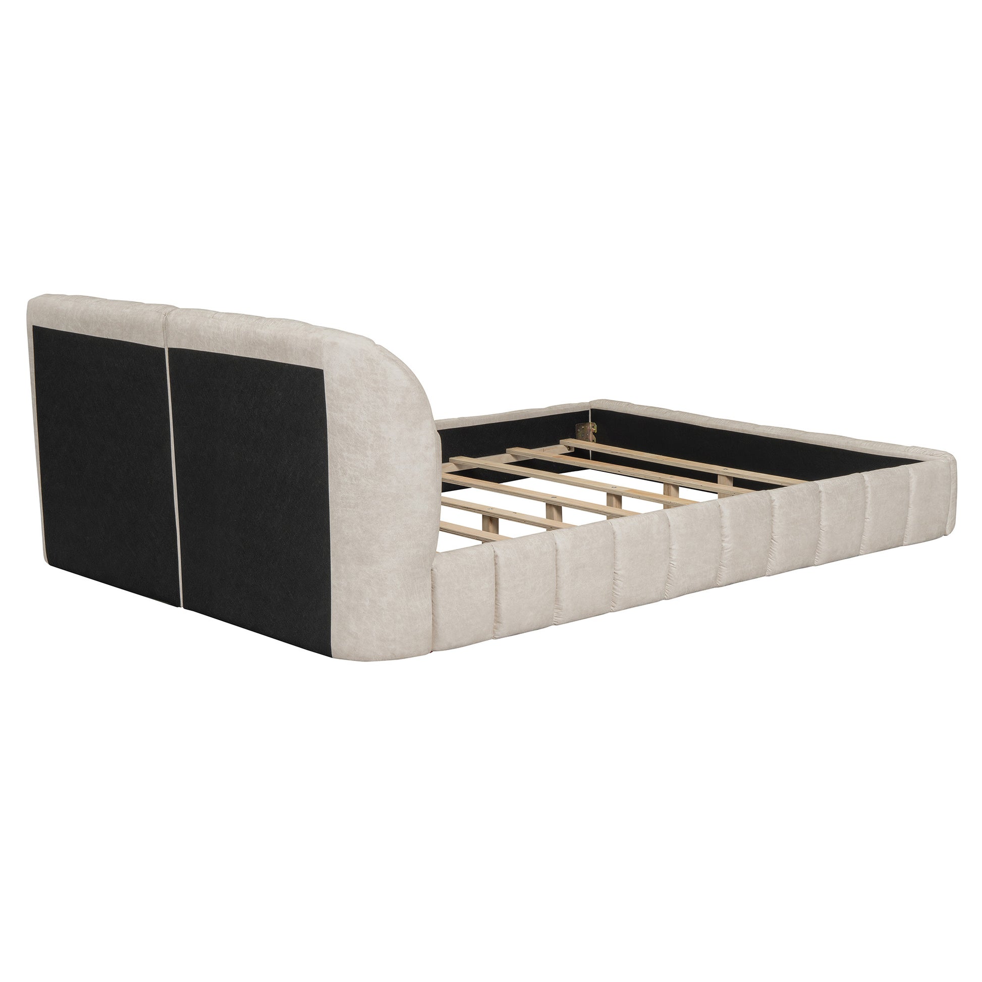 Beige Tufted Upholstered Queen Bed Frame-7