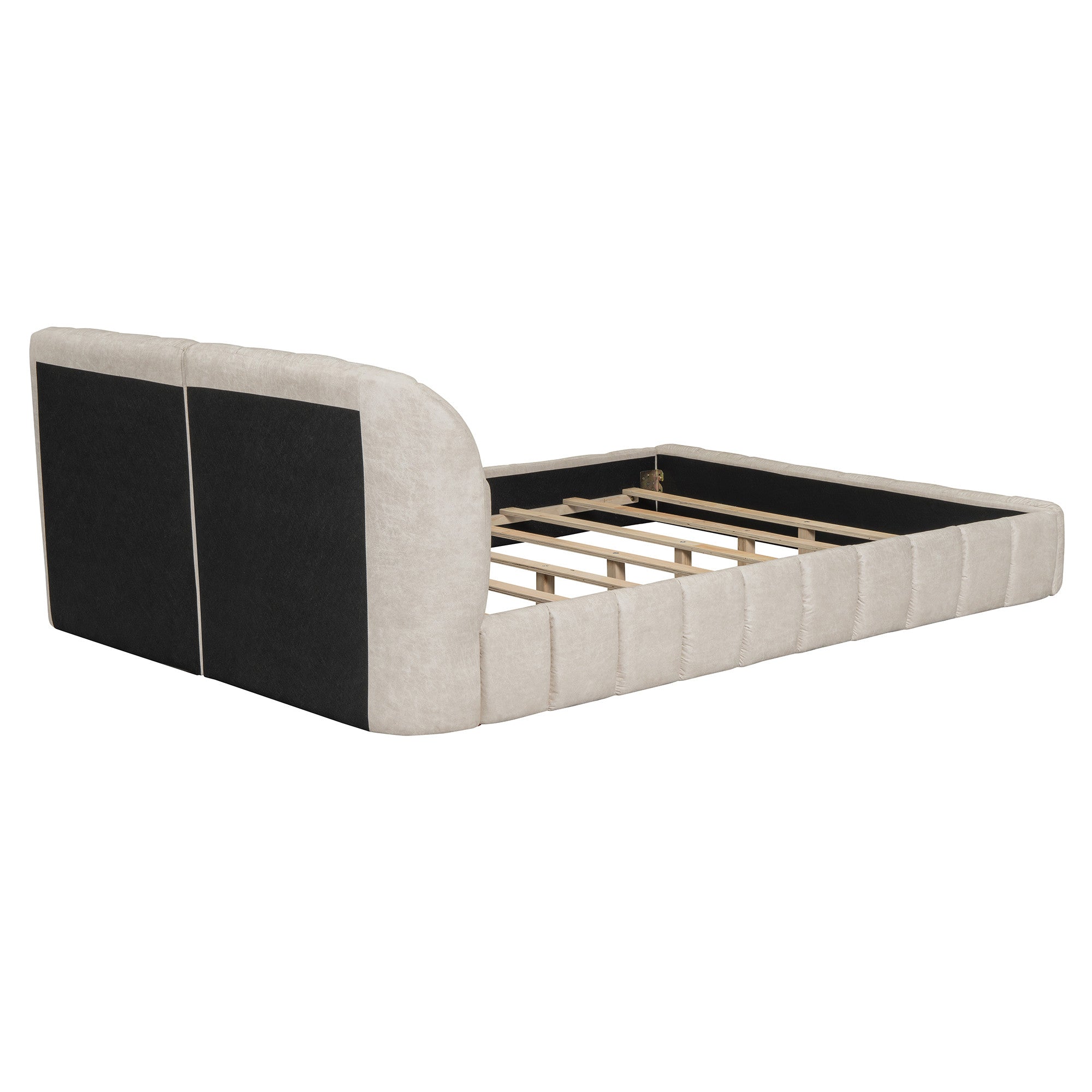Beige Tufted Upholstered Queen Bed Frame-7