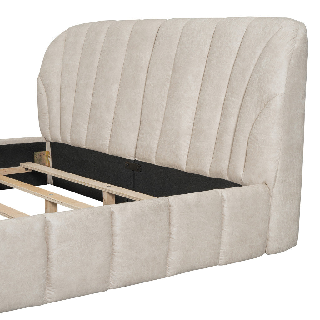 Beige Tufted Upholstered Queen Bed Frame-8