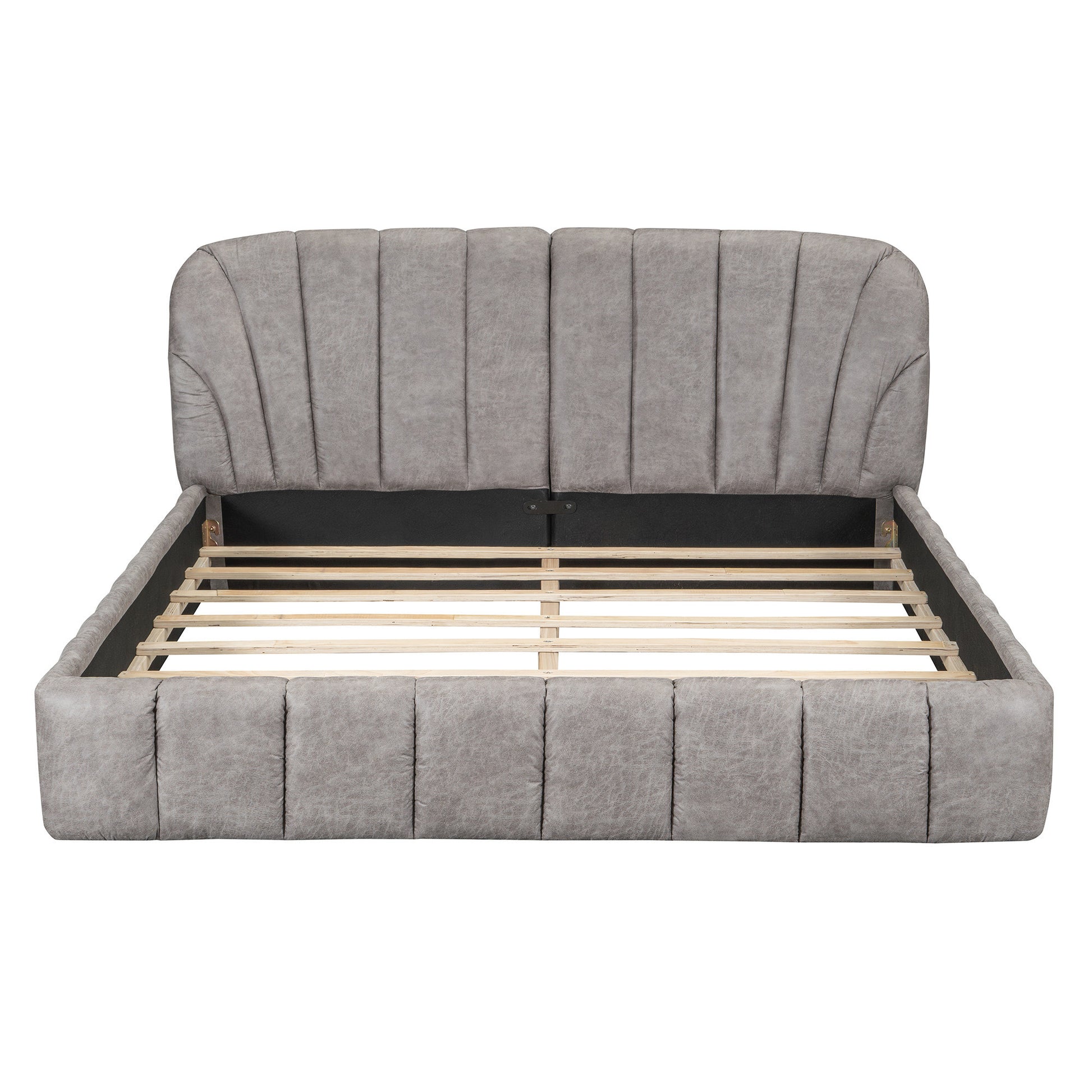 Gray Tufted Upholstered Queen Bed Frame-8