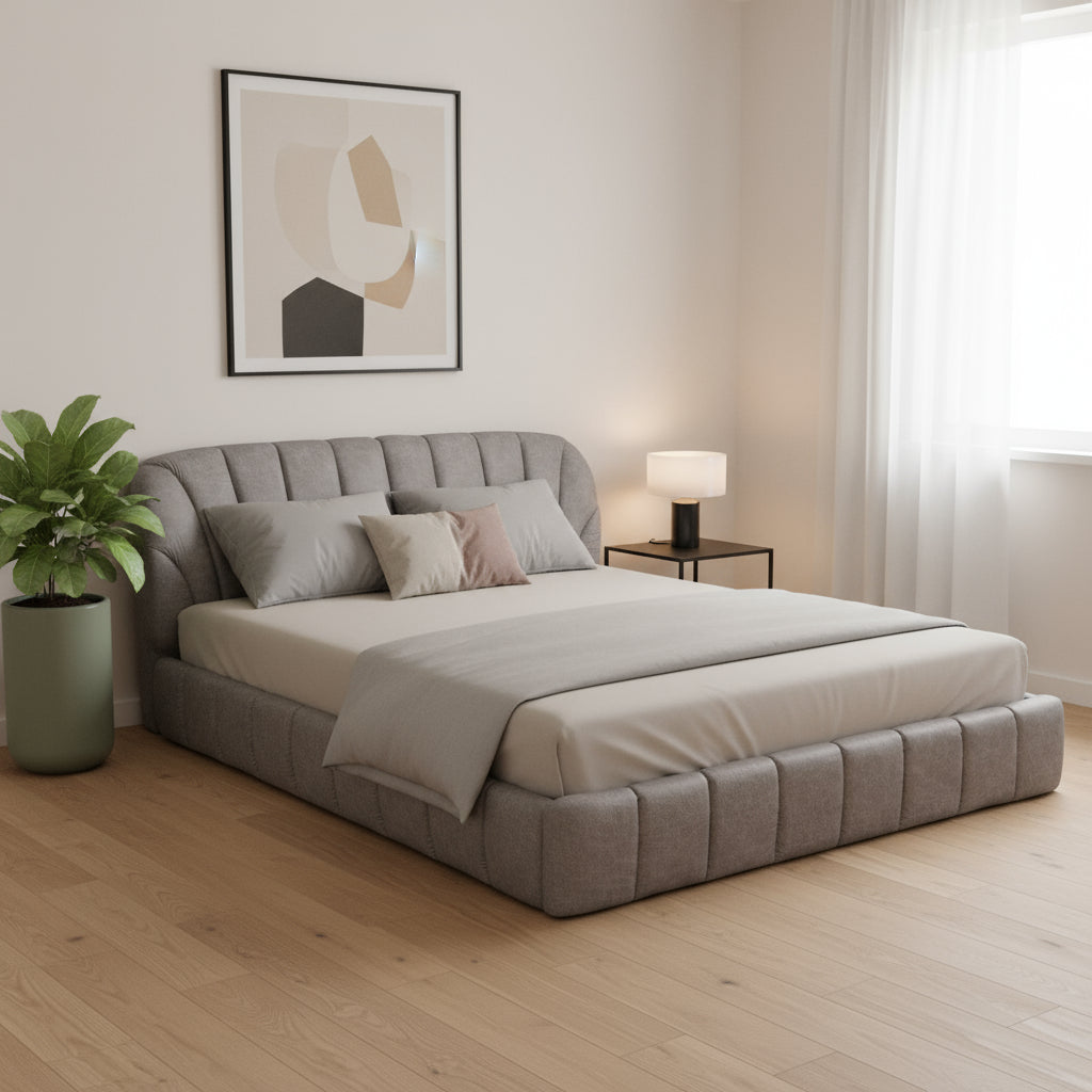 Gray Tufted Upholstered Queen Bed Frame-0
