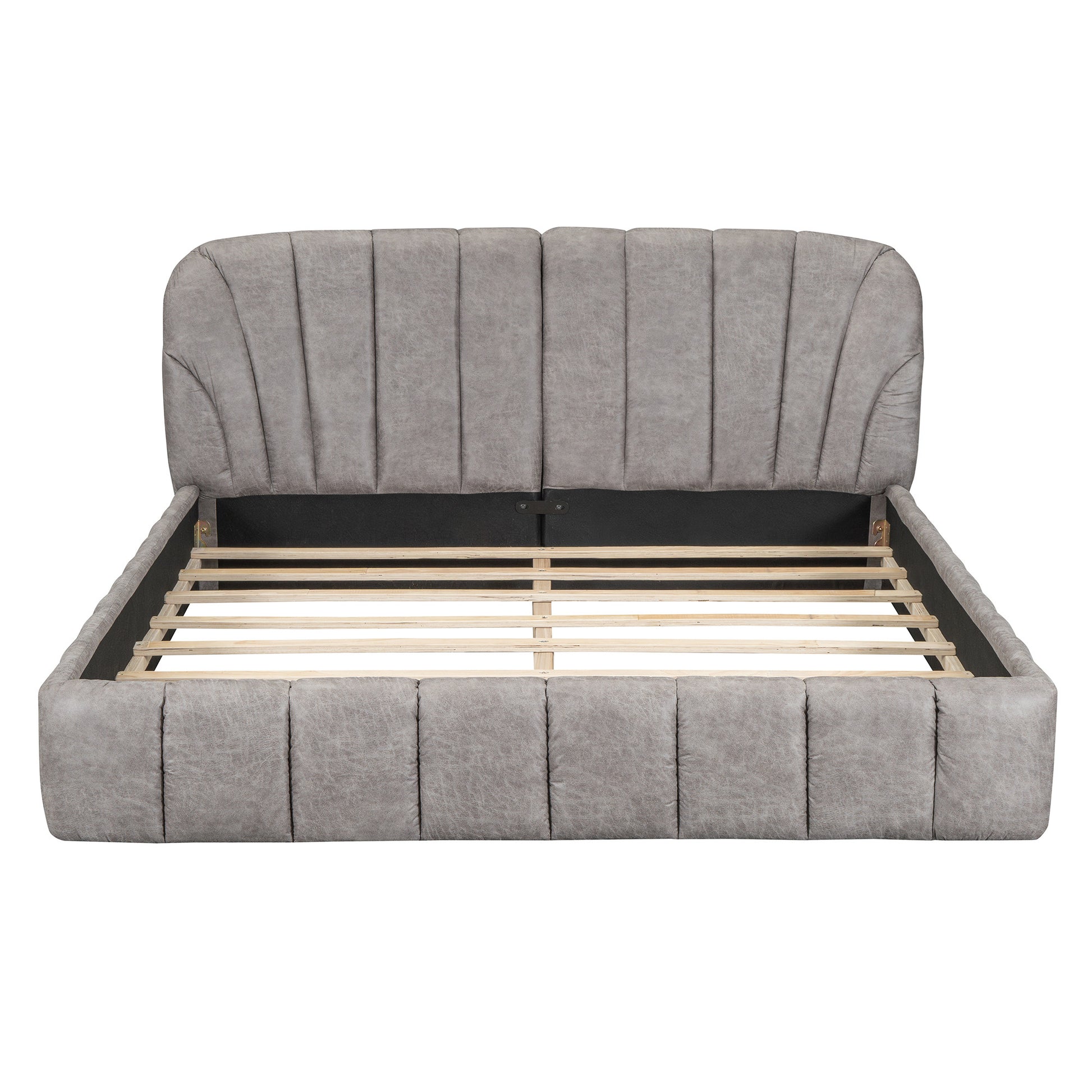 Gray Tufted Upholstered Queen Bed Frame-1