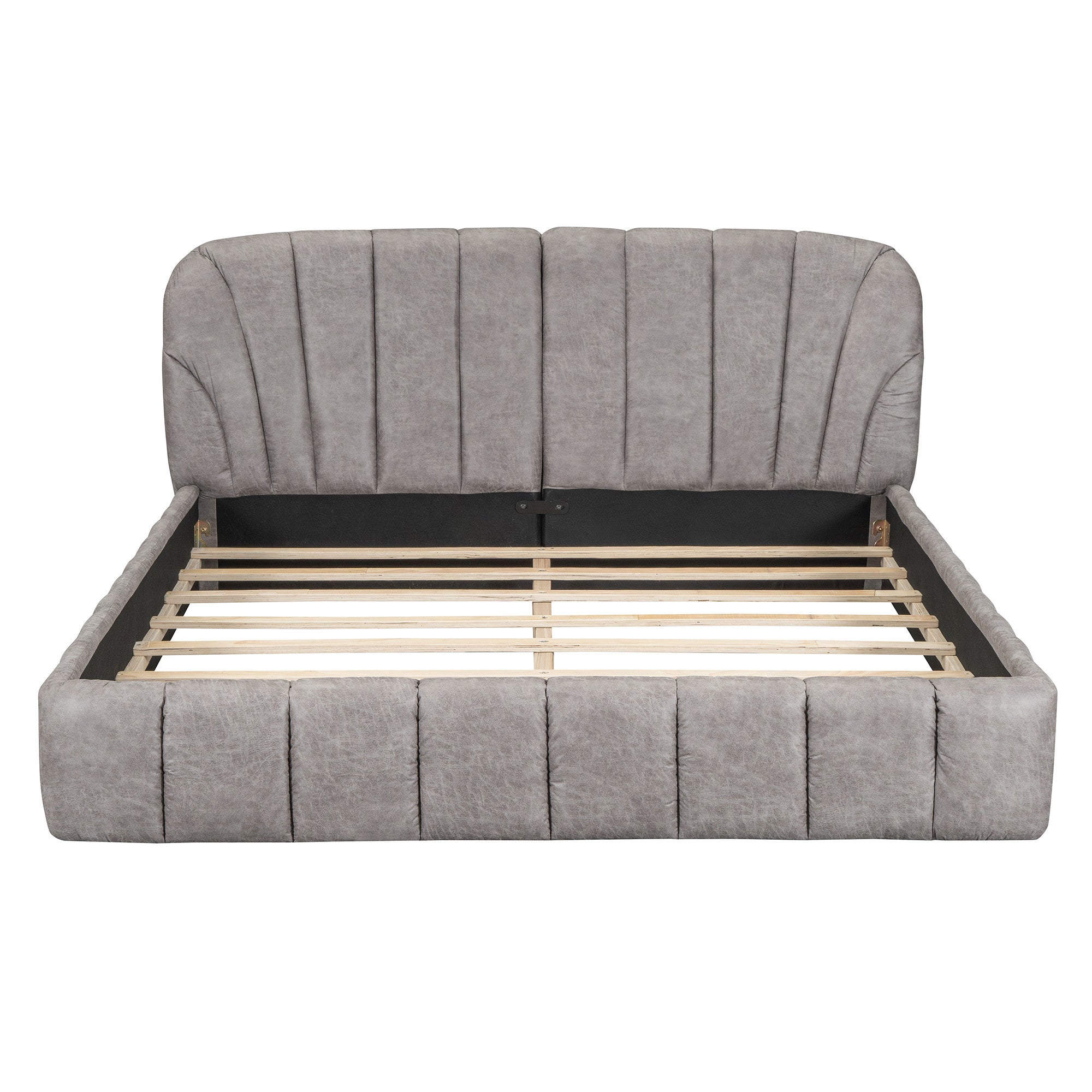 Gray Tufted Upholstered Queen Bed Frame-1