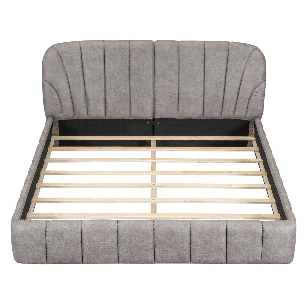 Gray Tufted Upholstered Queen Bed Frame-2