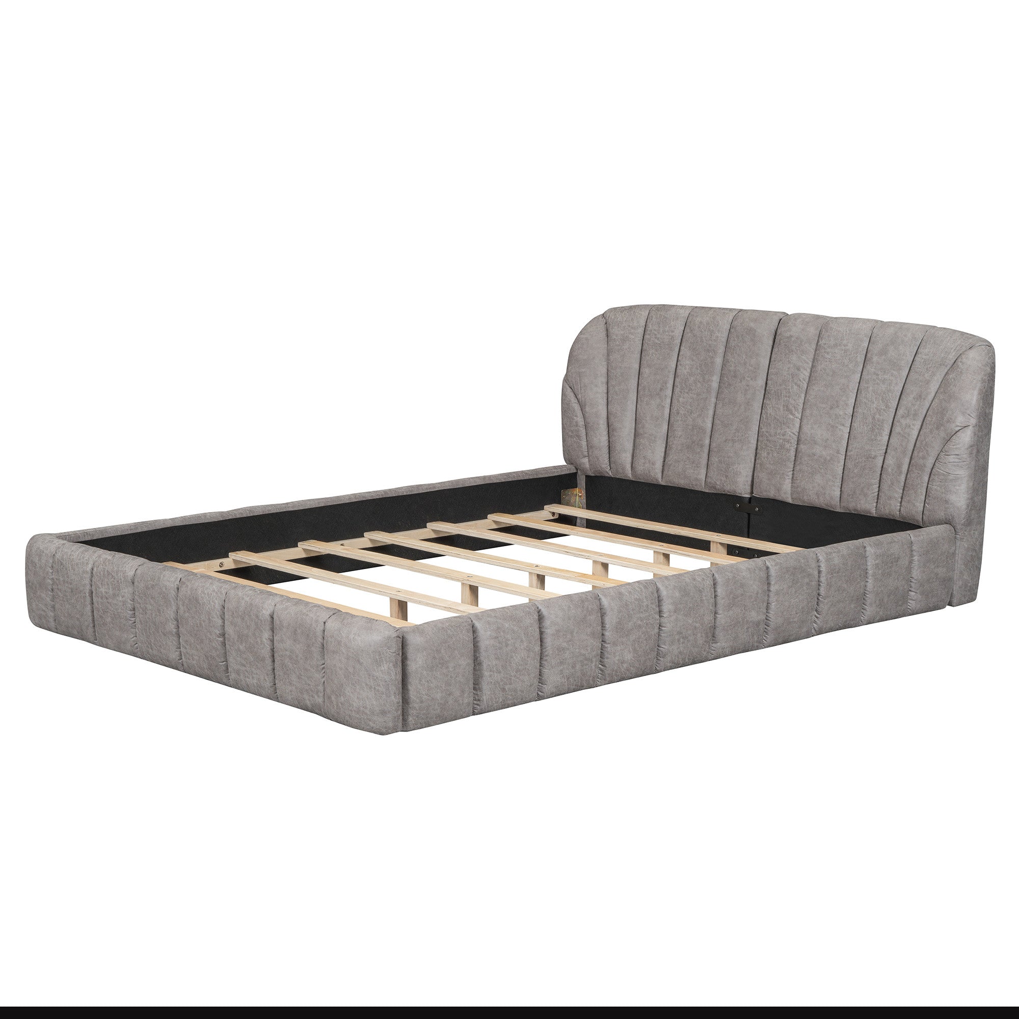 Gray Tufted Upholstered Queen Bed Frame-3