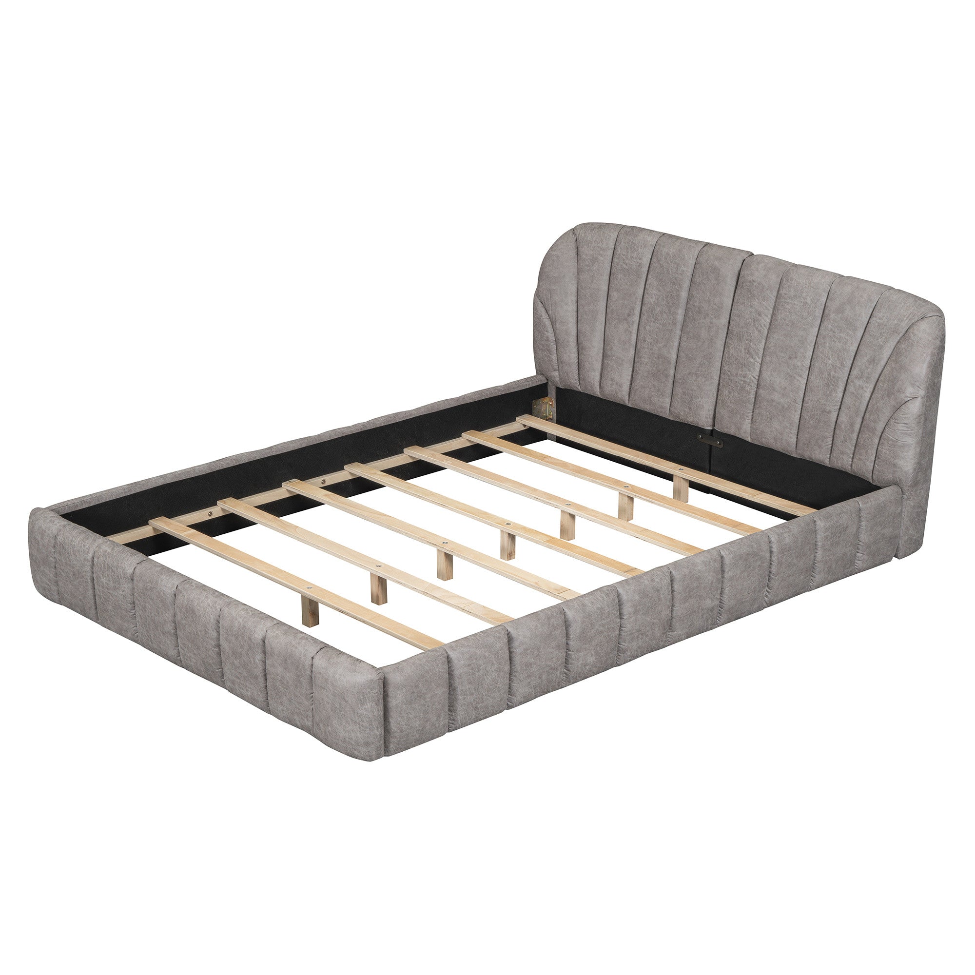 Gray Tufted Upholstered Queen Bed Frame-4