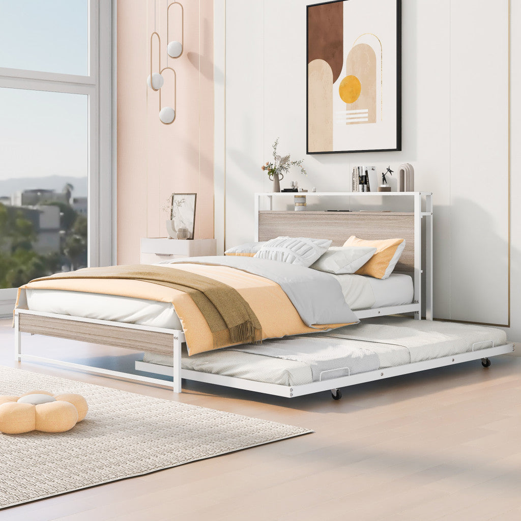 White Metal Full Bed Frame With Trundle-8