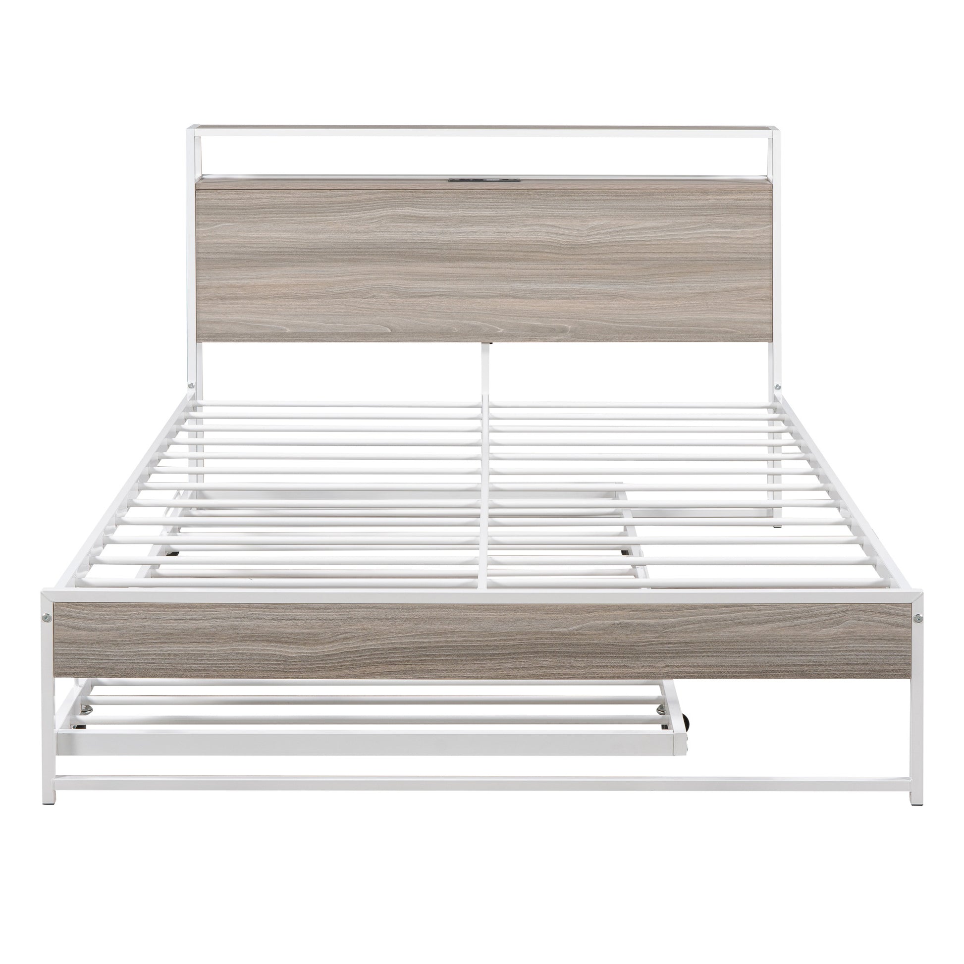 White Metal Full Bed Frame With Trundle-1