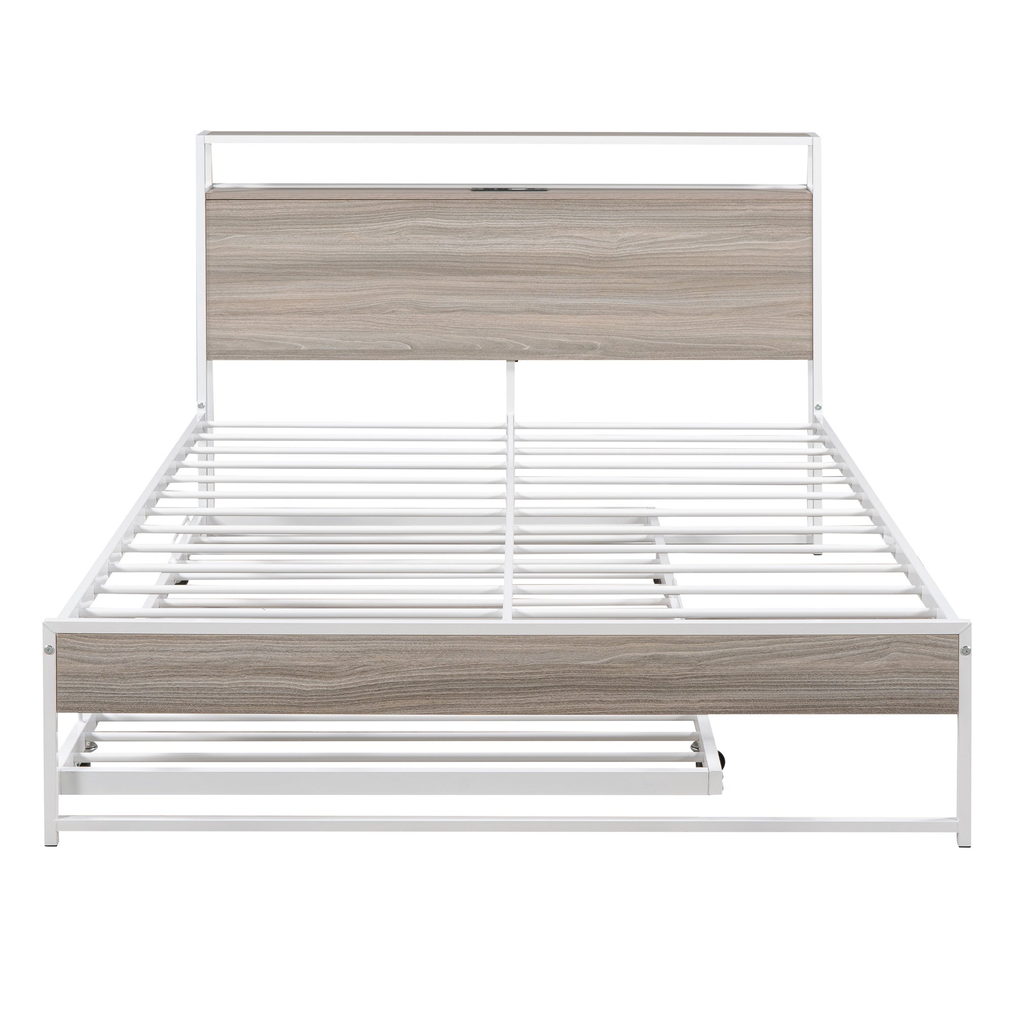 White Metal Full Bed Frame With Trundle-1
