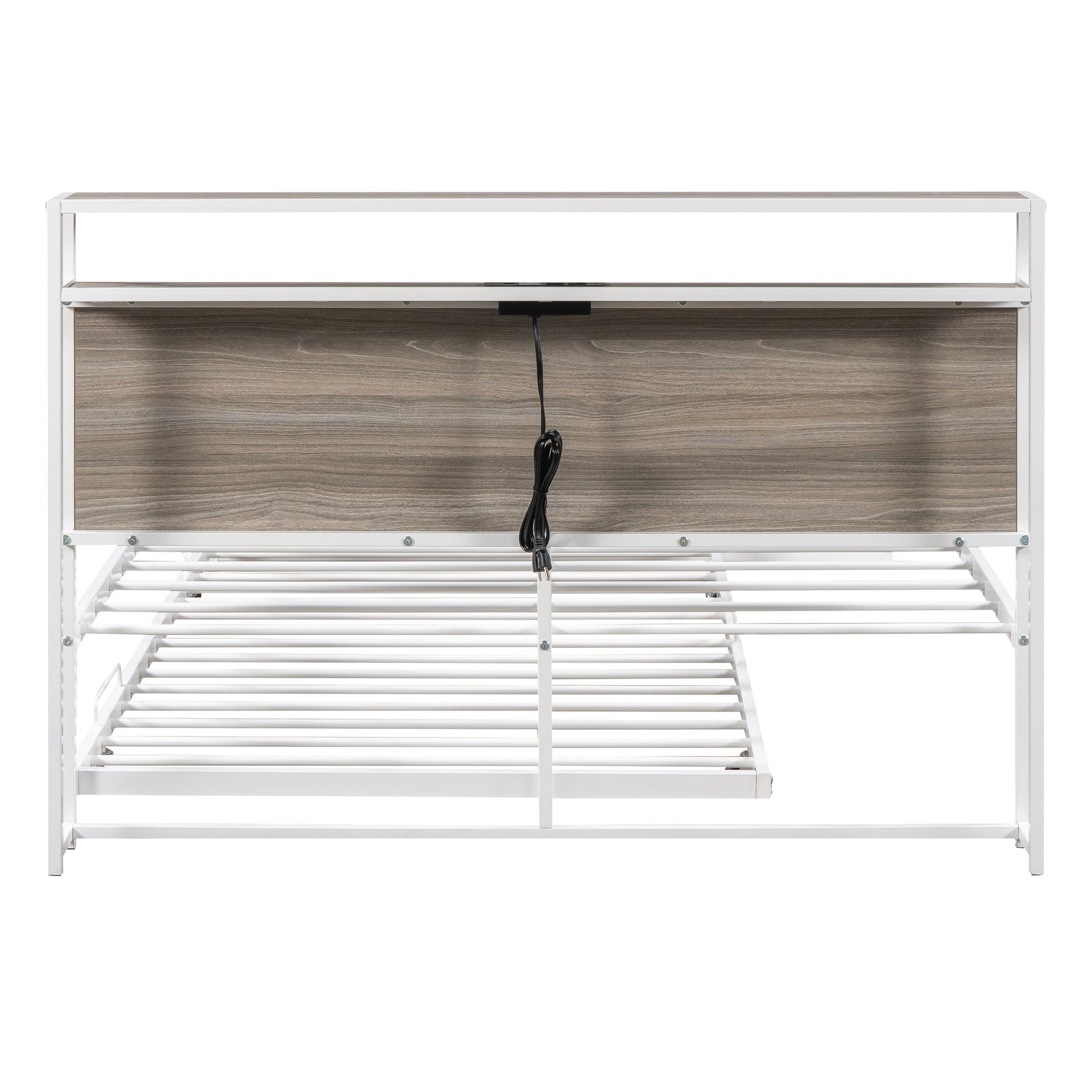 White Metal Full Bed Frame With Trundle-5