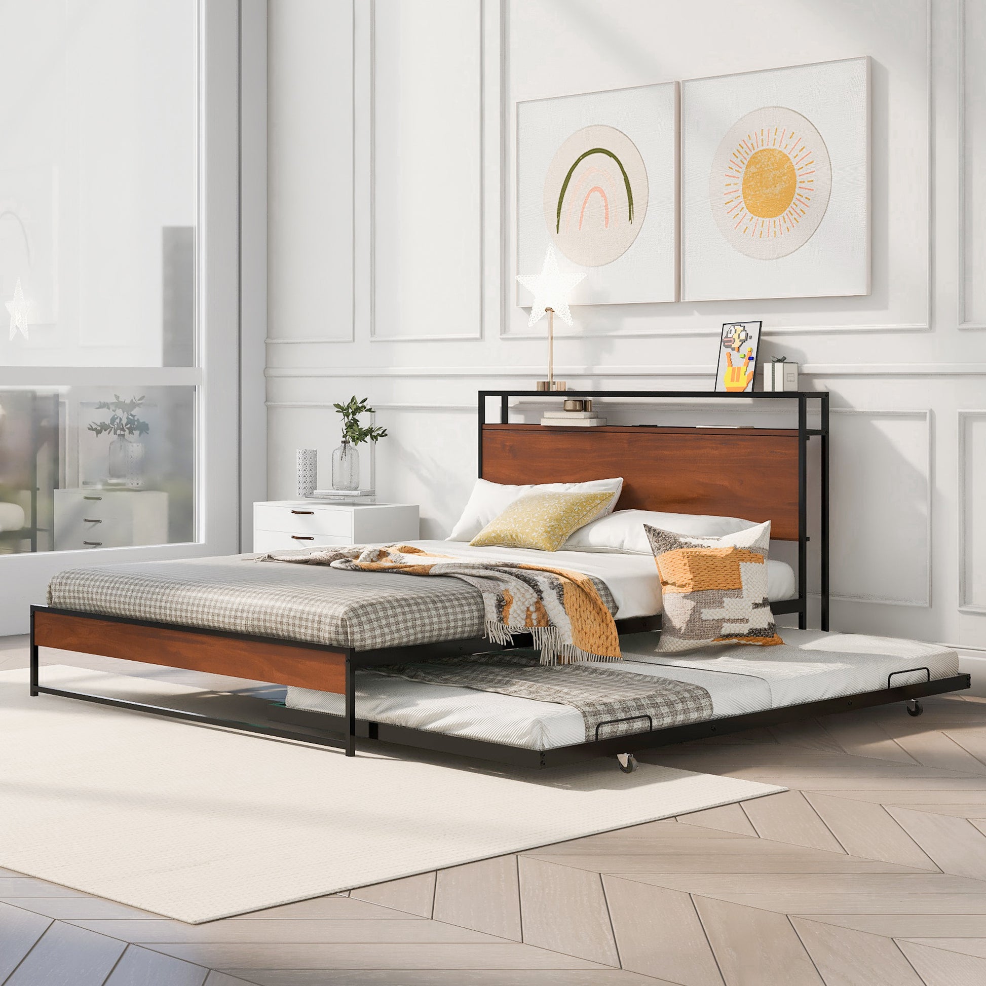 Black Metal Queen Bed Frame With Trundle-8