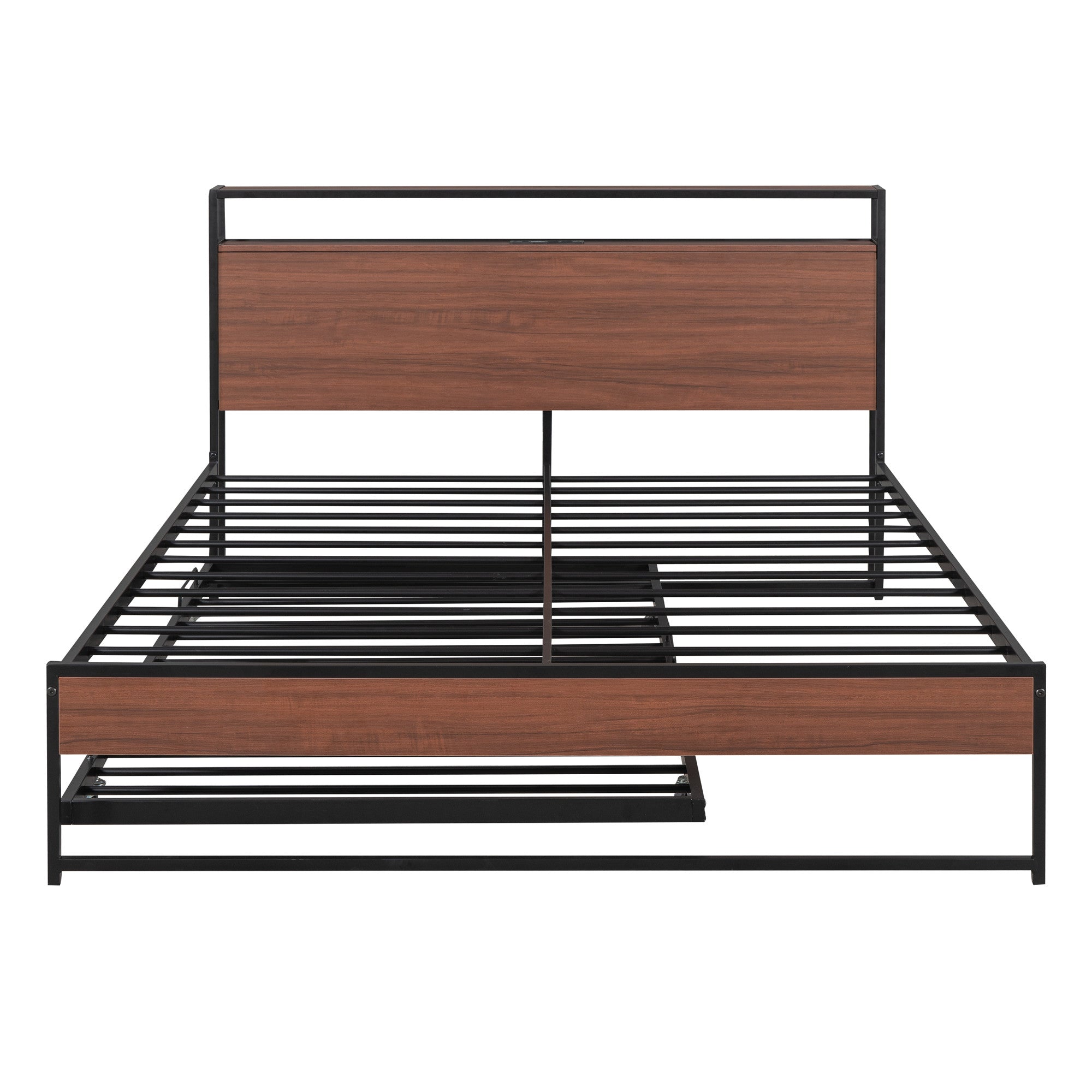 Black Metal Queen Bed Frame With Trundle-1