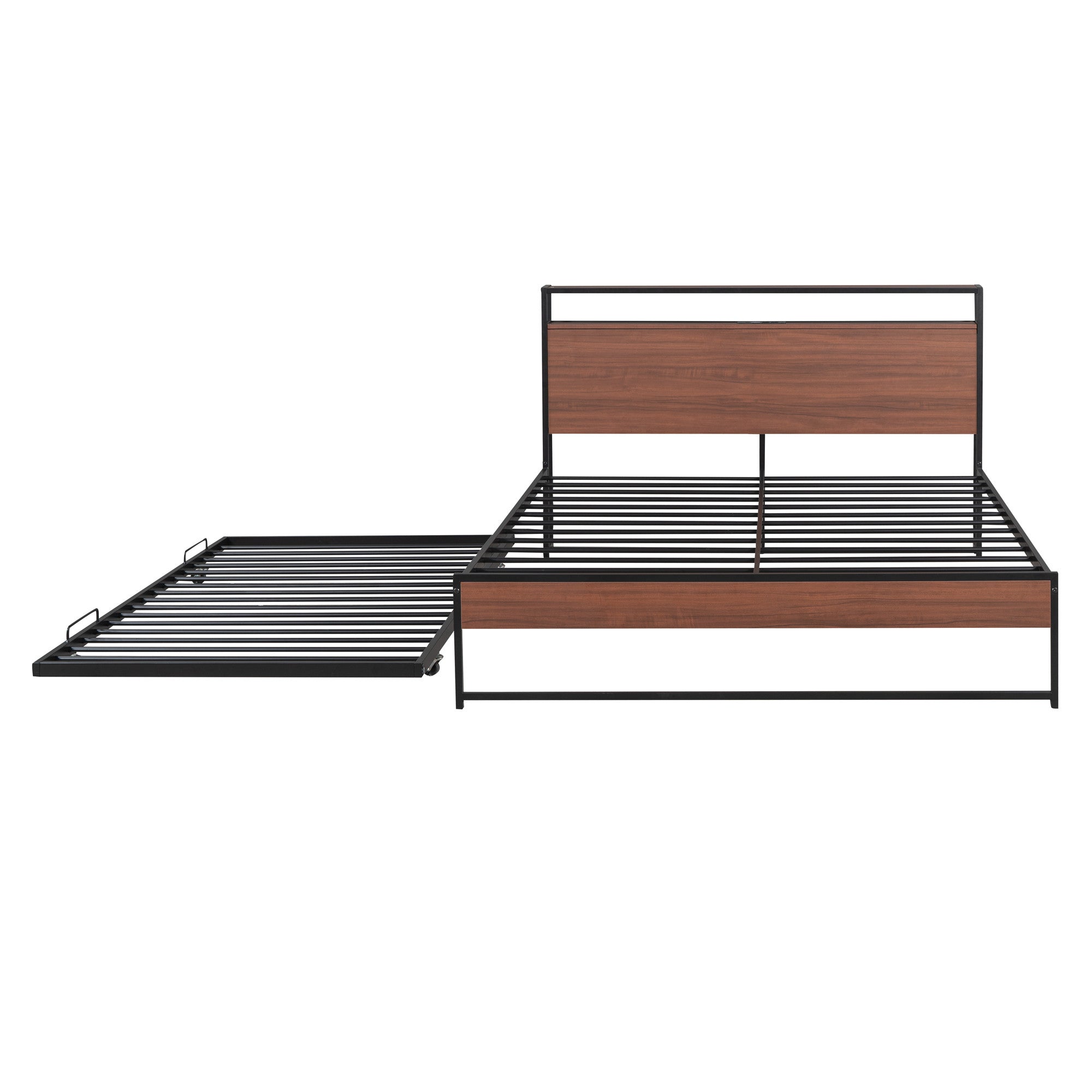 Black Metal Queen Bed Frame With Trundle-2