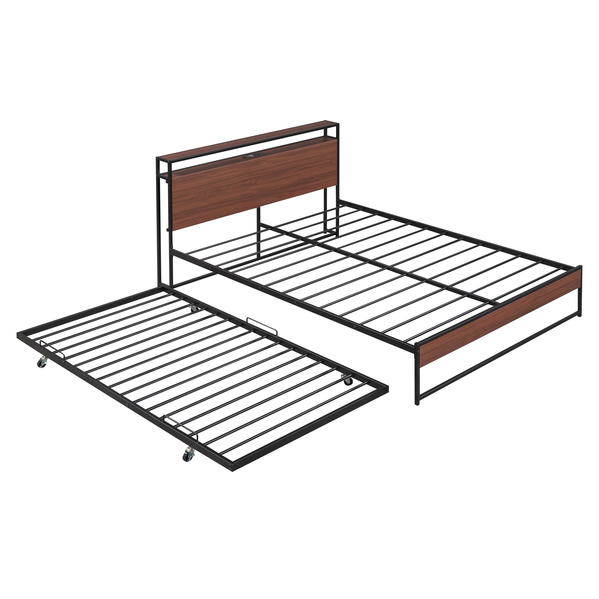 Black Metal Queen Bed Frame With Trundle-3