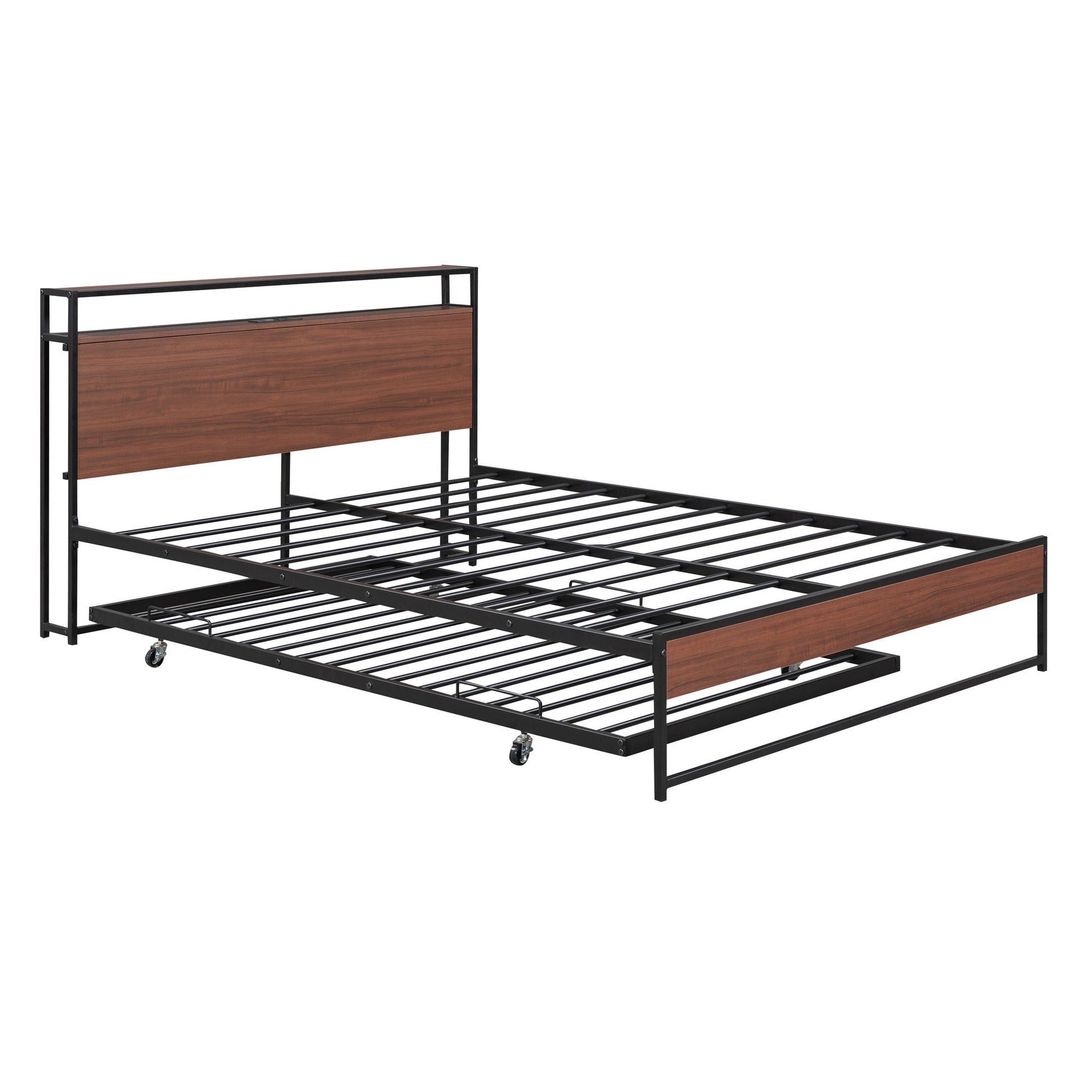 Black Metal Queen Bed Frame With Trundle-4