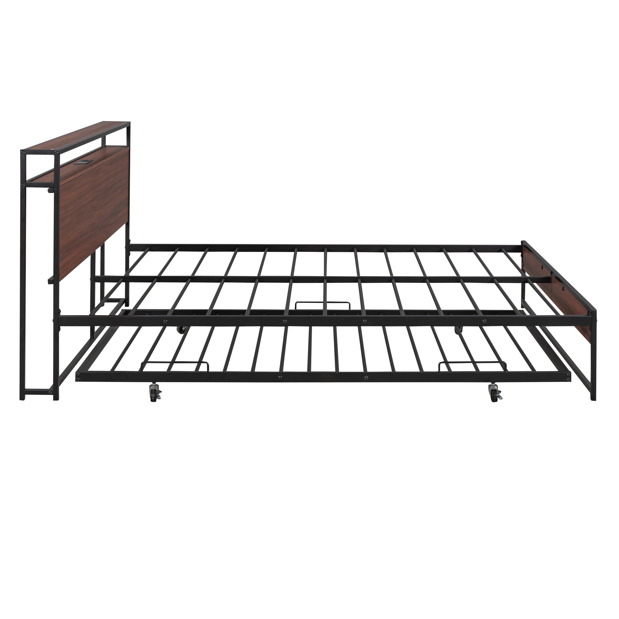 Black Metal Queen Bed Frame With Trundle-5