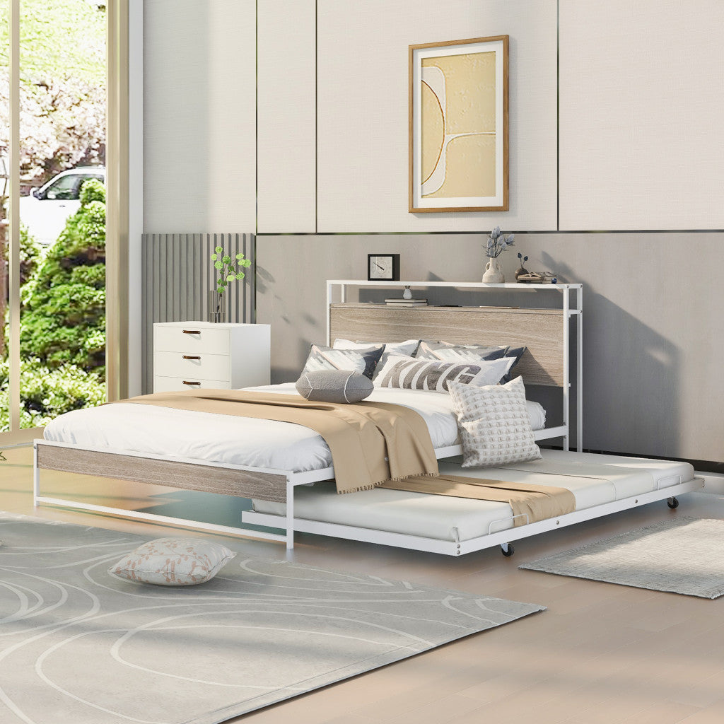 White Metal Queen Bed Frame With Trundle-8