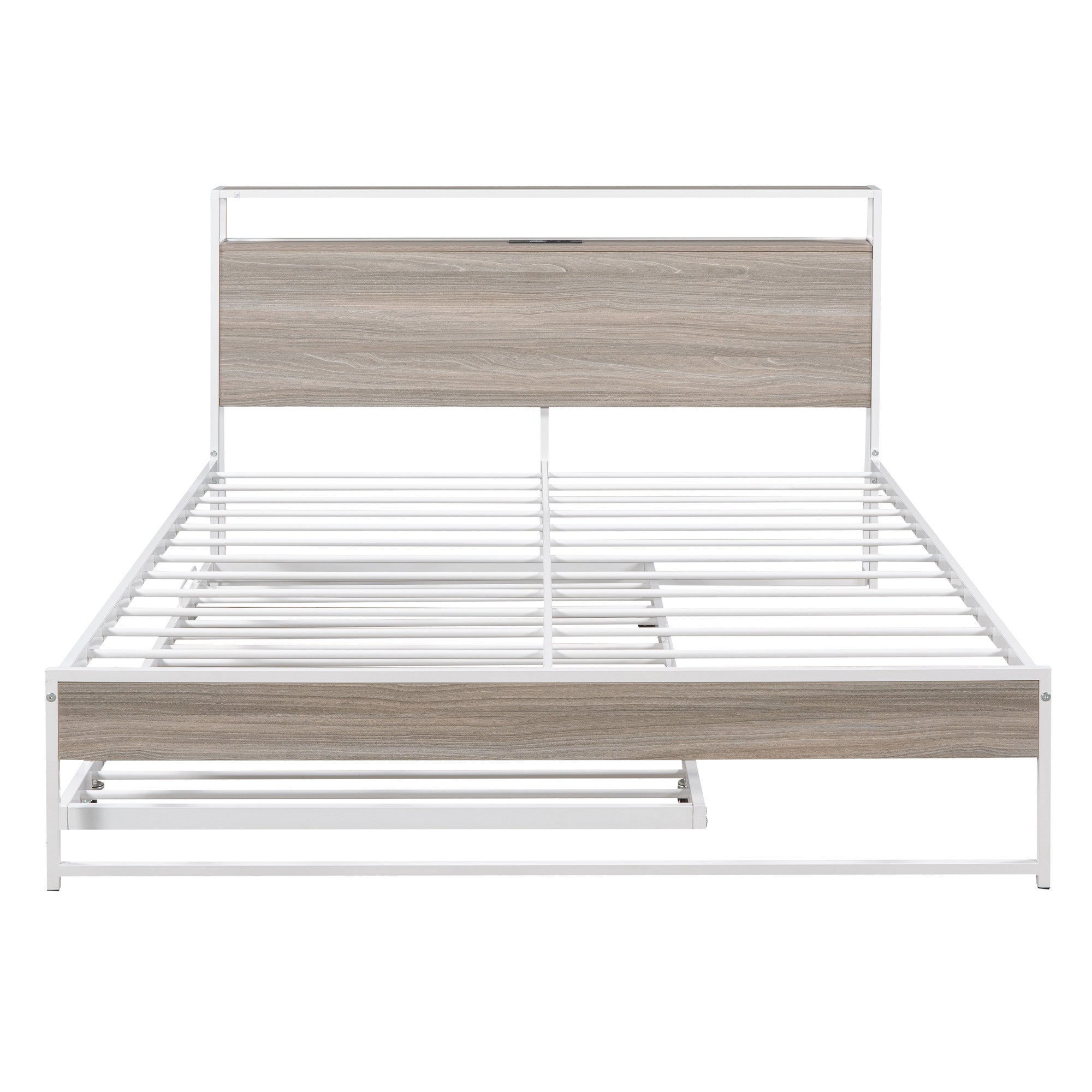 White Metal Queen Bed Frame With Trundle-1