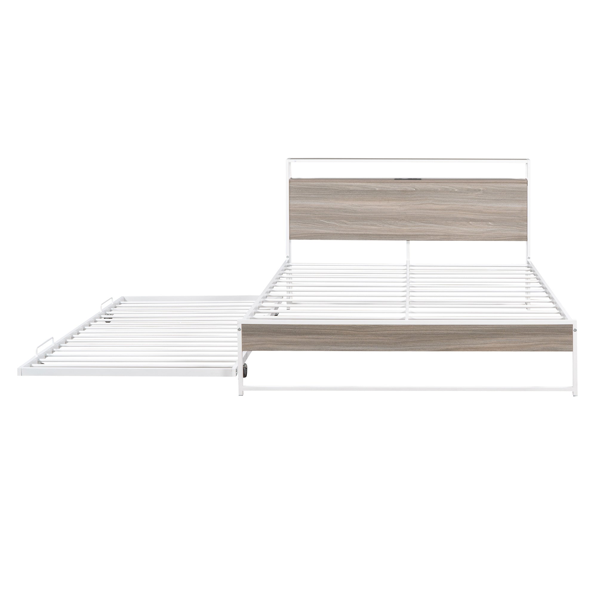 White Metal Queen Bed Frame With Trundle-2