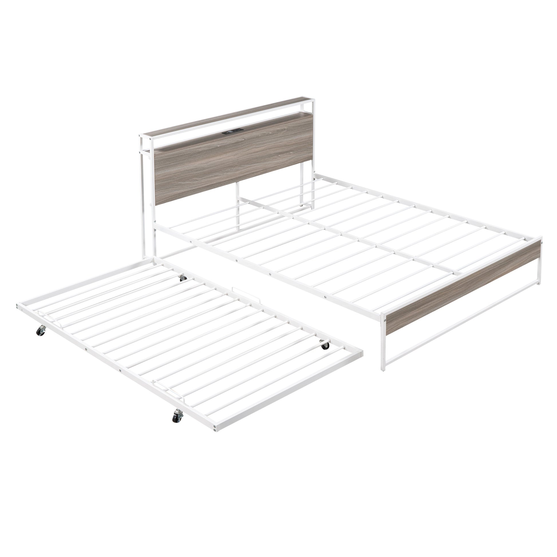 White Metal Queen Bed Frame With Trundle-3
