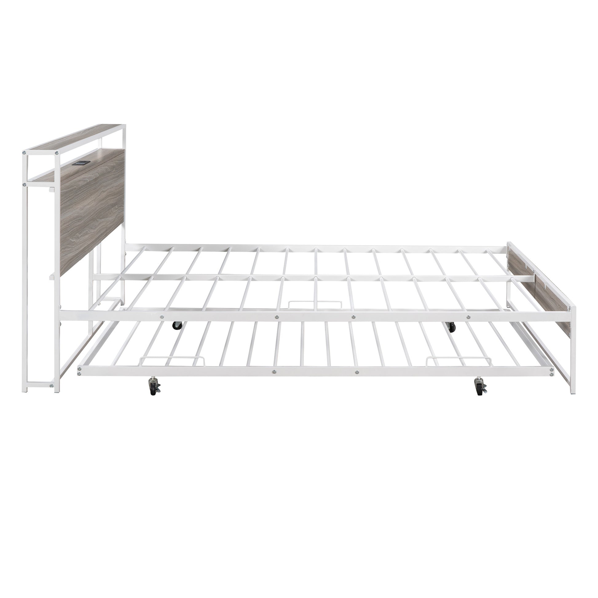 White Metal Queen Bed Frame With Trundle-5