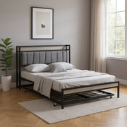Black Metal Full Bed Frame With Trundle-0