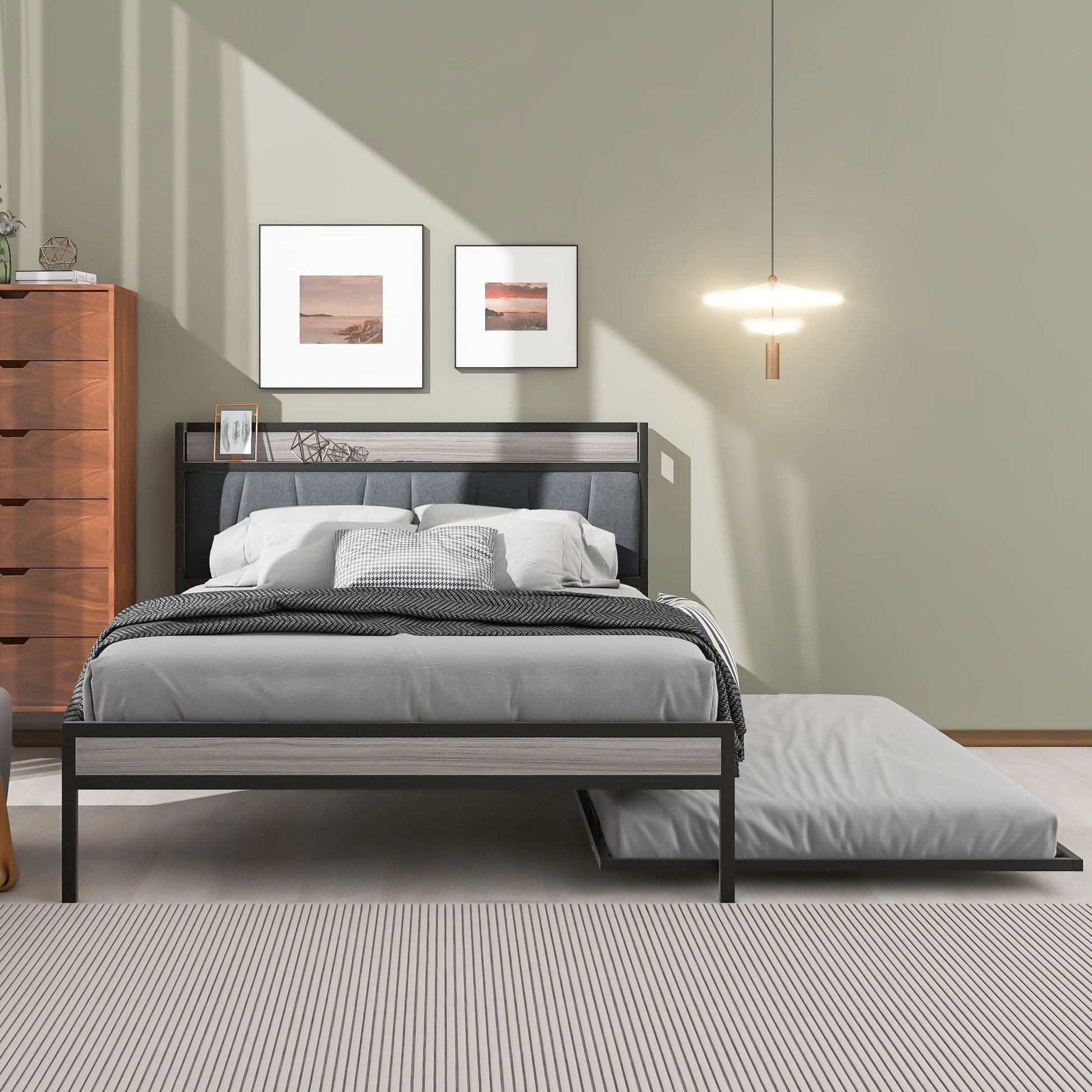 Black Metal Full Bed Frame With Trundle-8
