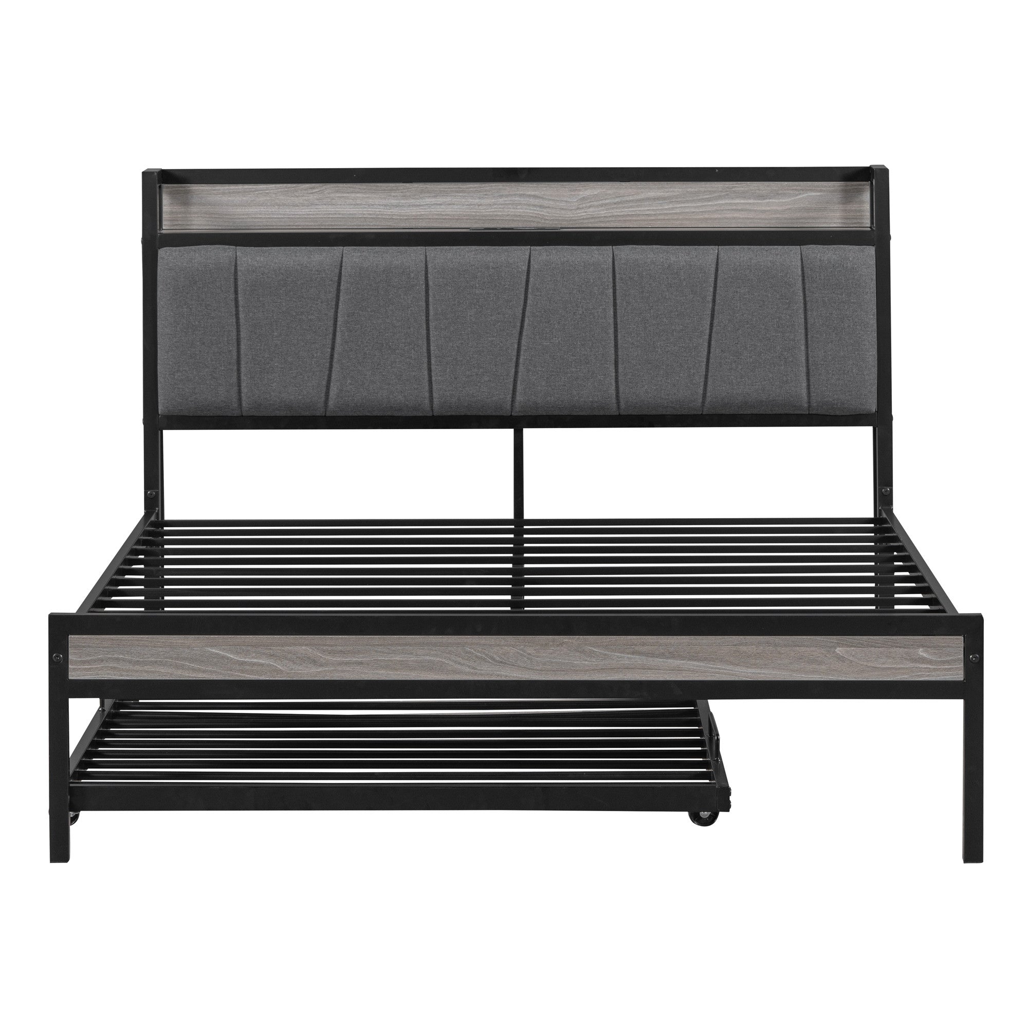Black Metal Full Bed Frame With Trundle-1