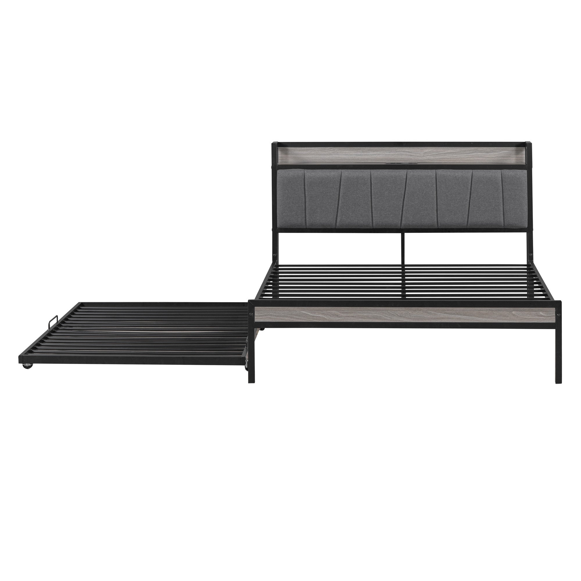 Black Metal Full Bed Frame With Trundle-2