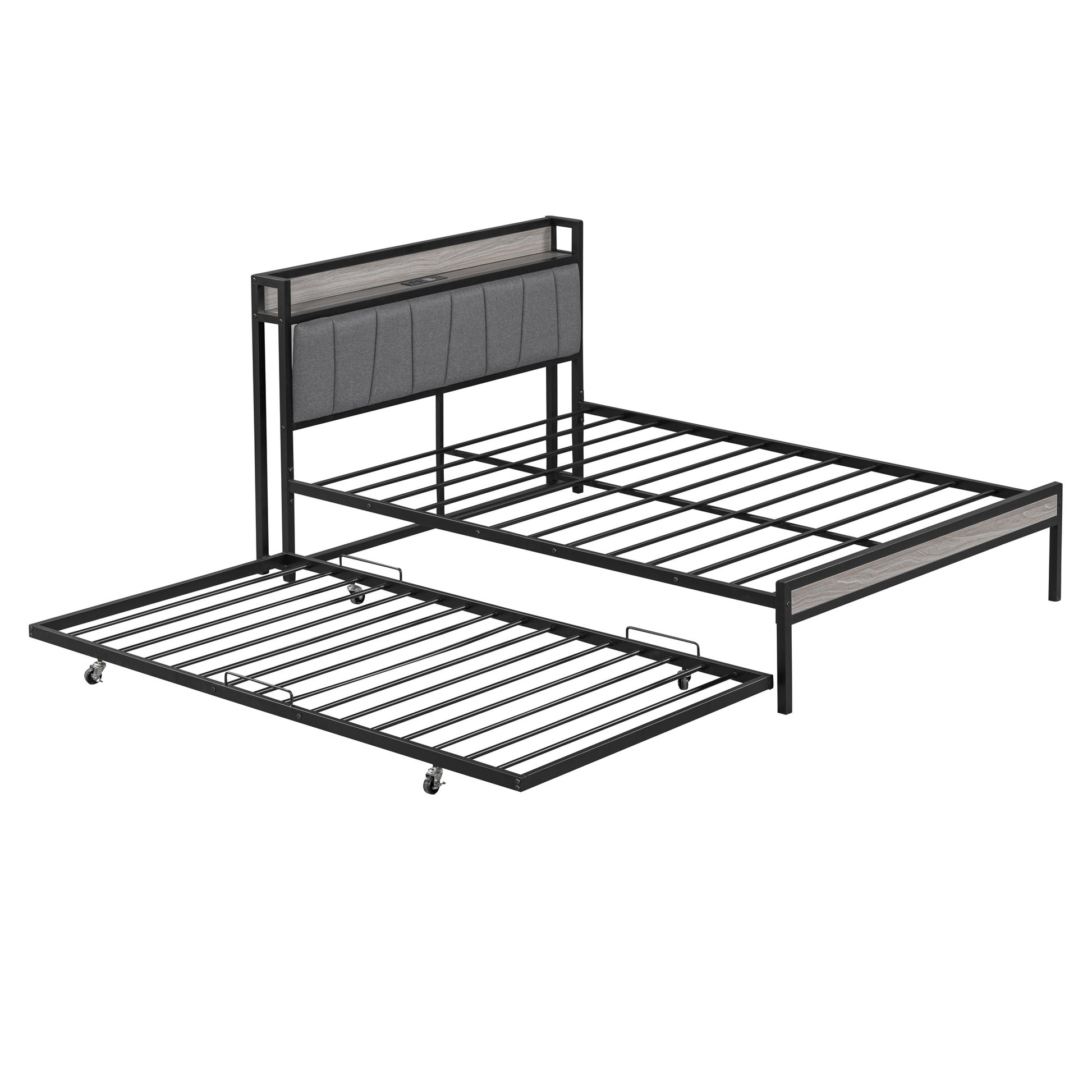 Black Metal Full Bed Frame With Trundle-3
