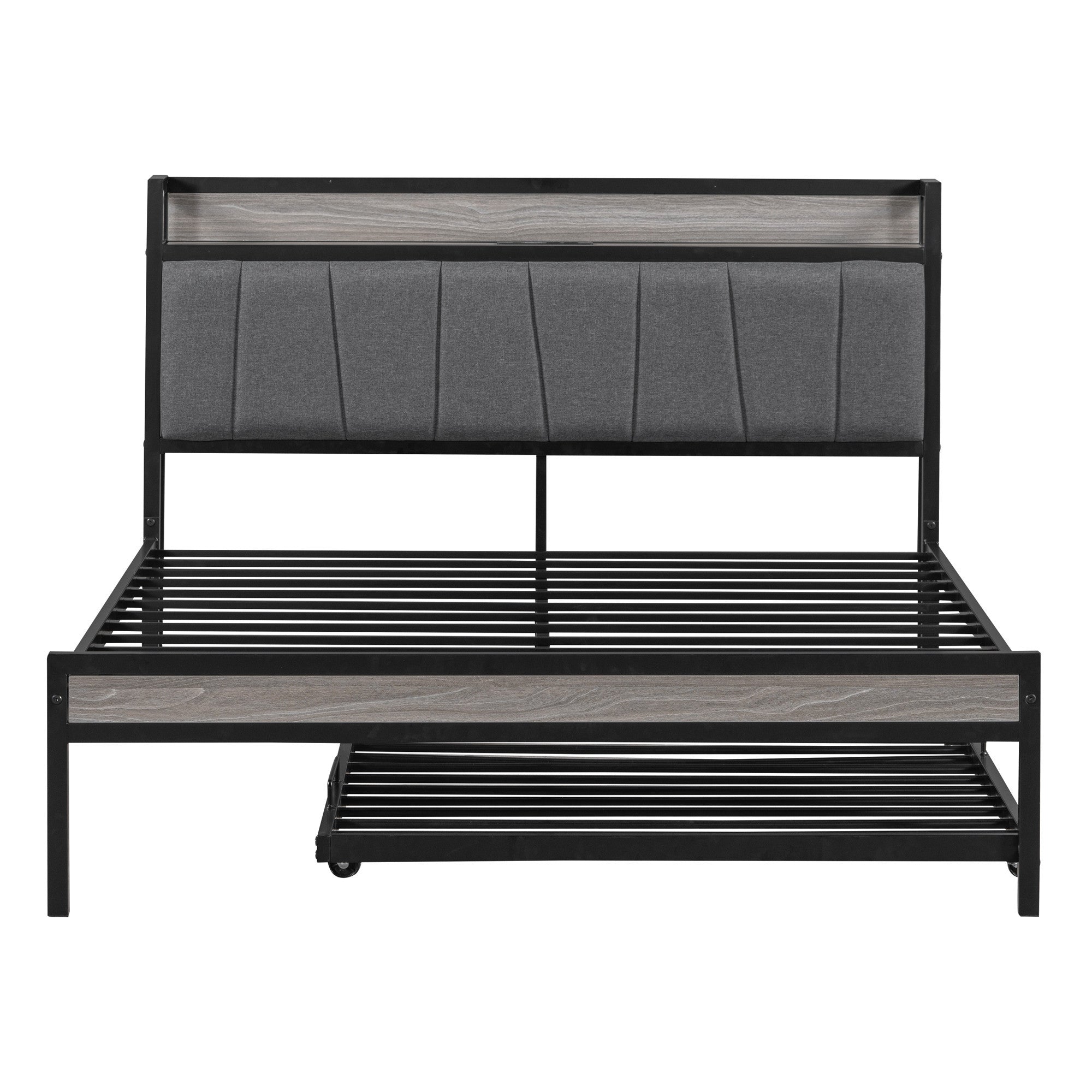 Black Metal Full Bed Frame With Trundle-7