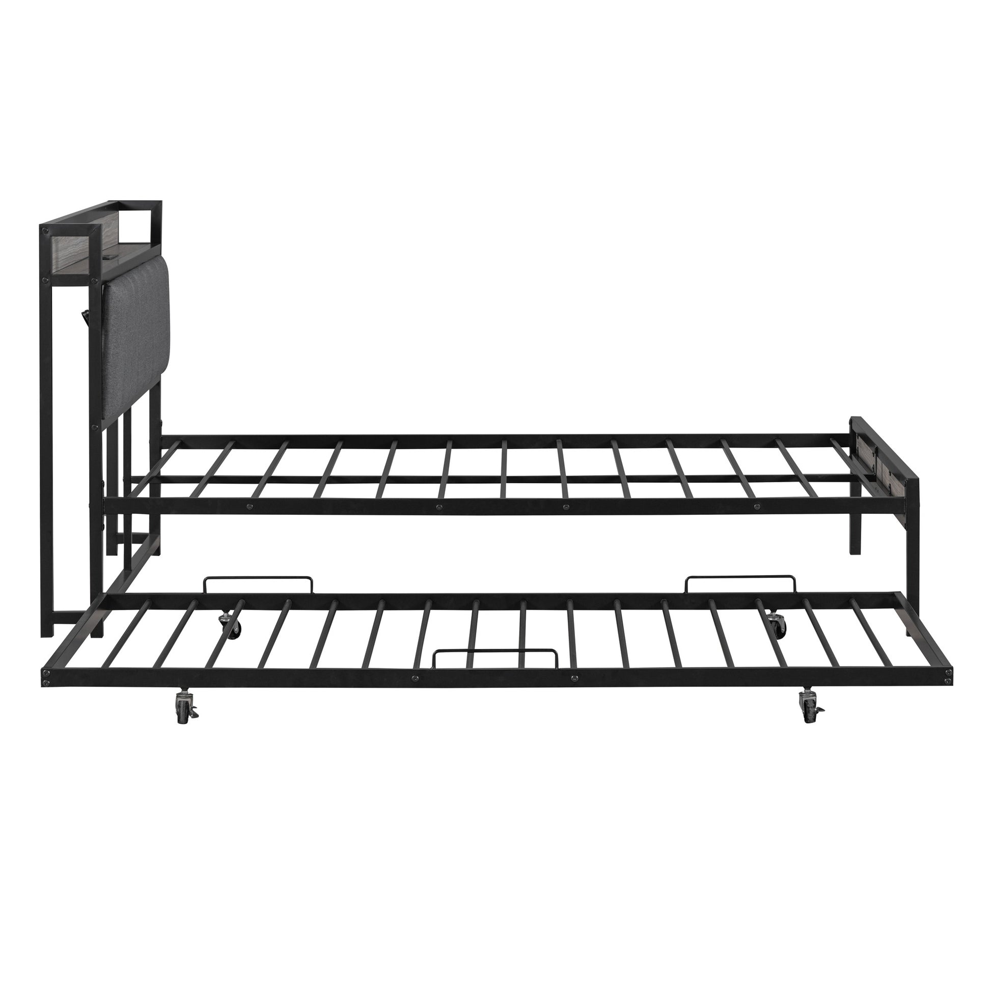 Black Metal Full Bed Frame With Trundle-4