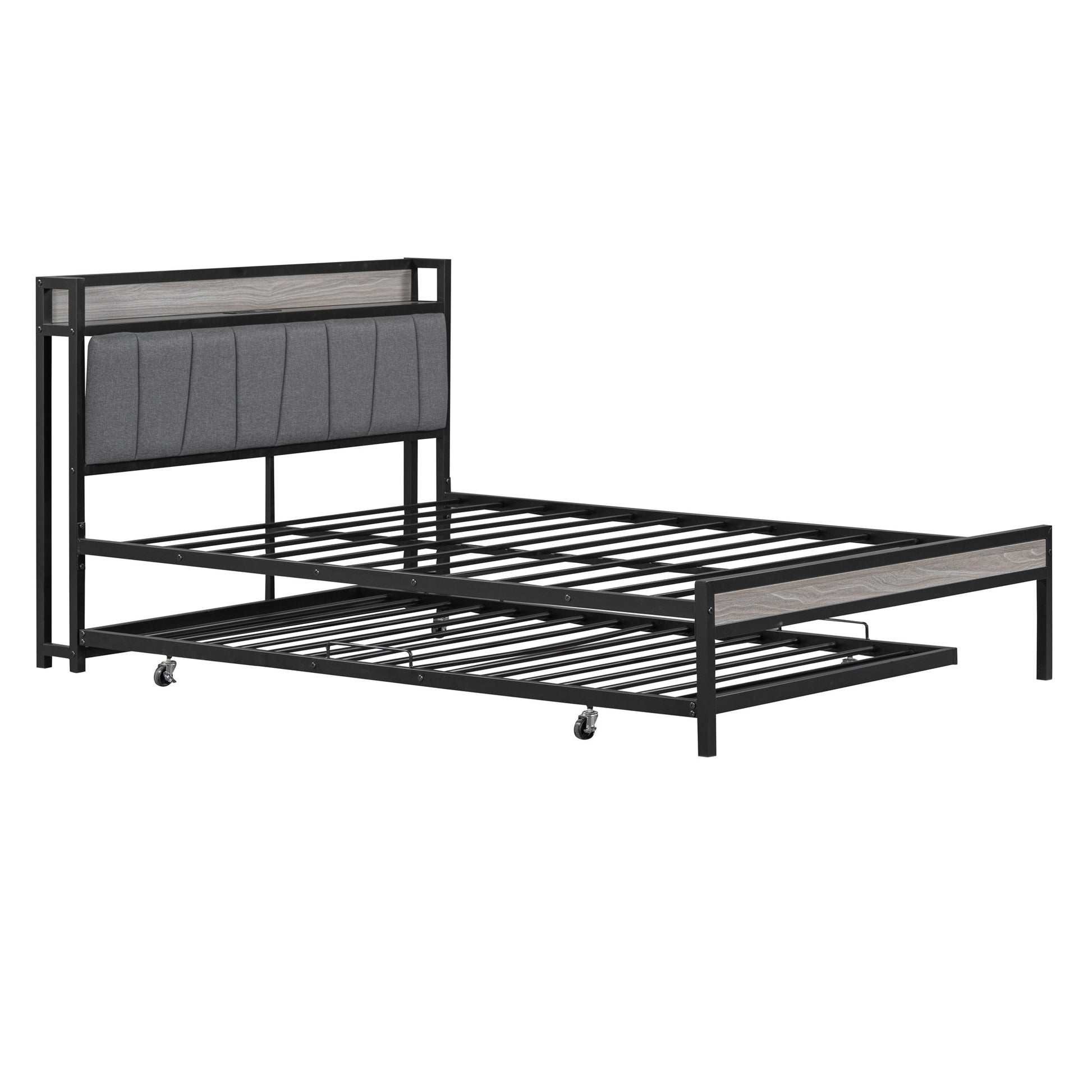 Black Metal Full Bed Frame With Trundle-5