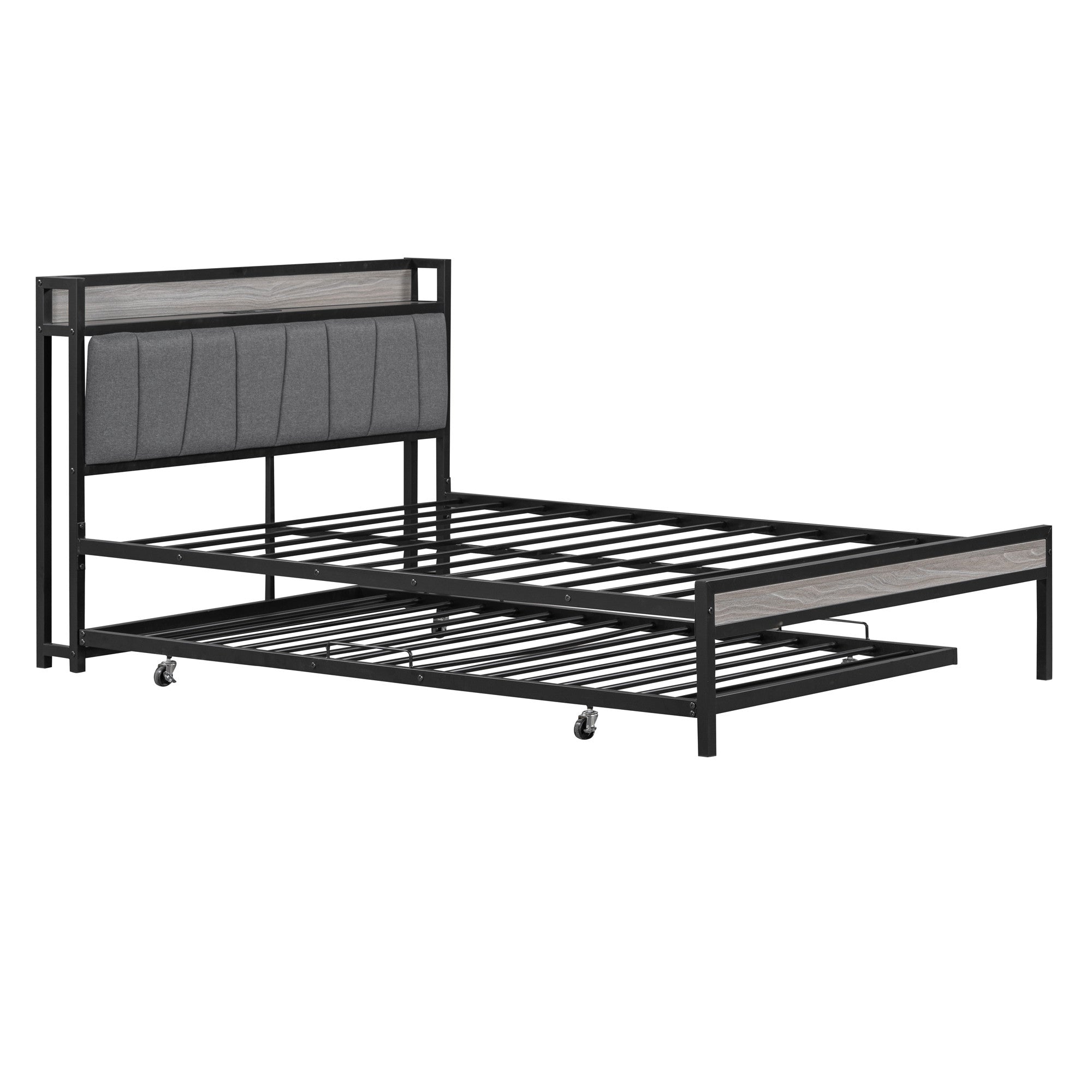 Black Metal Full Bed Frame With Trundle-5