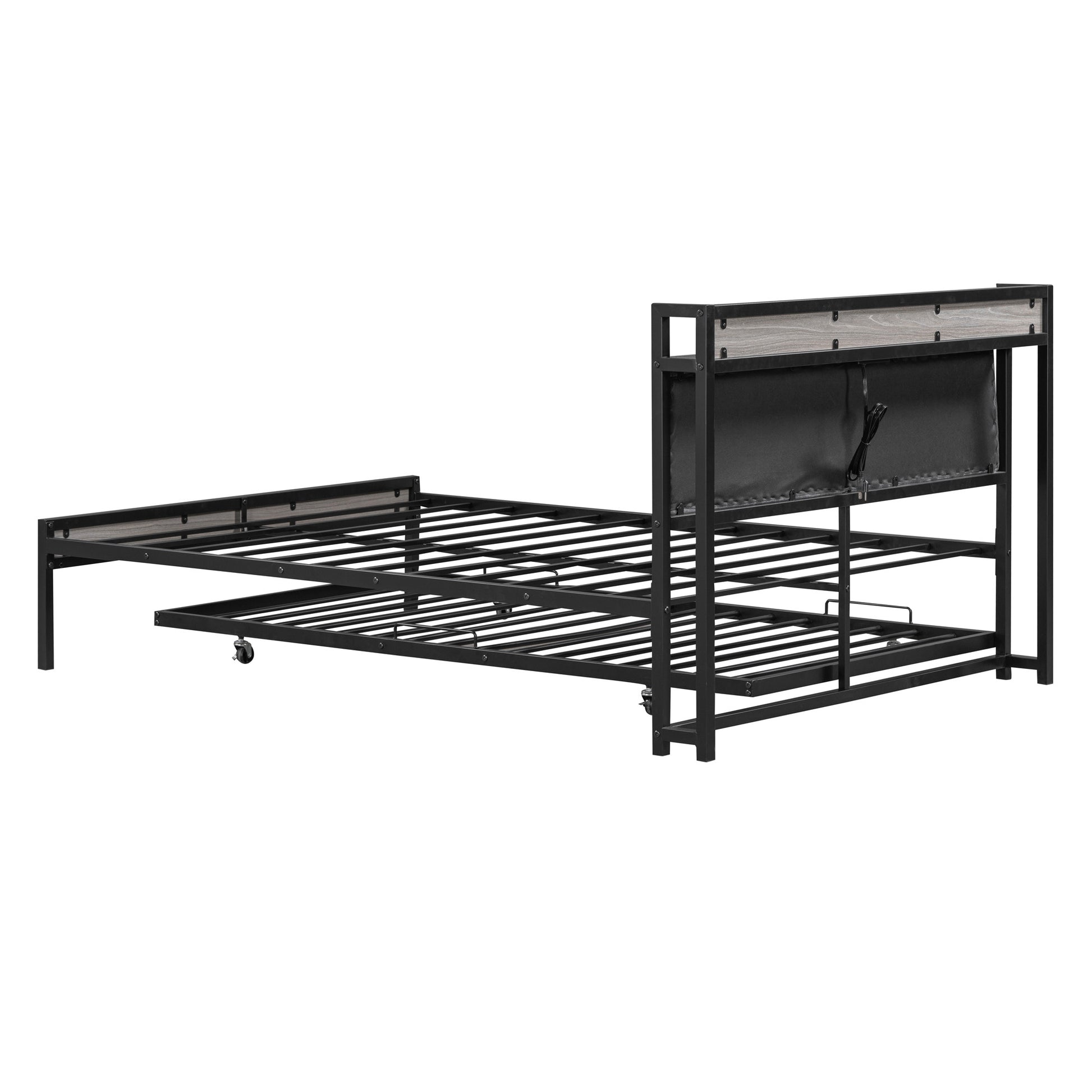 Black Metal Full Bed Frame With Trundle-6