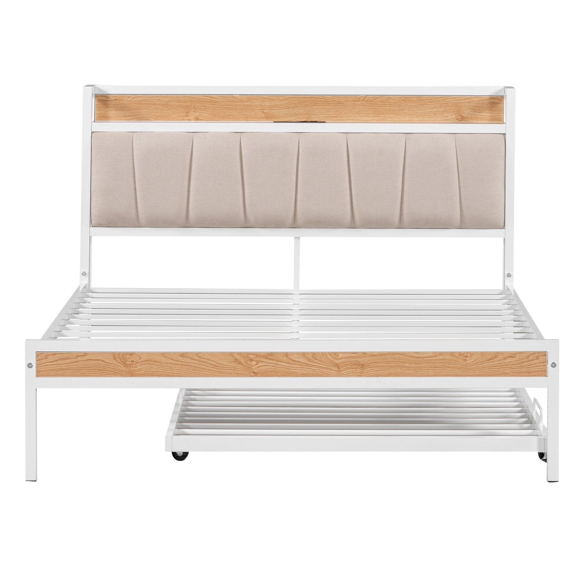 White Metal Full Bed Frame With Trundle-6