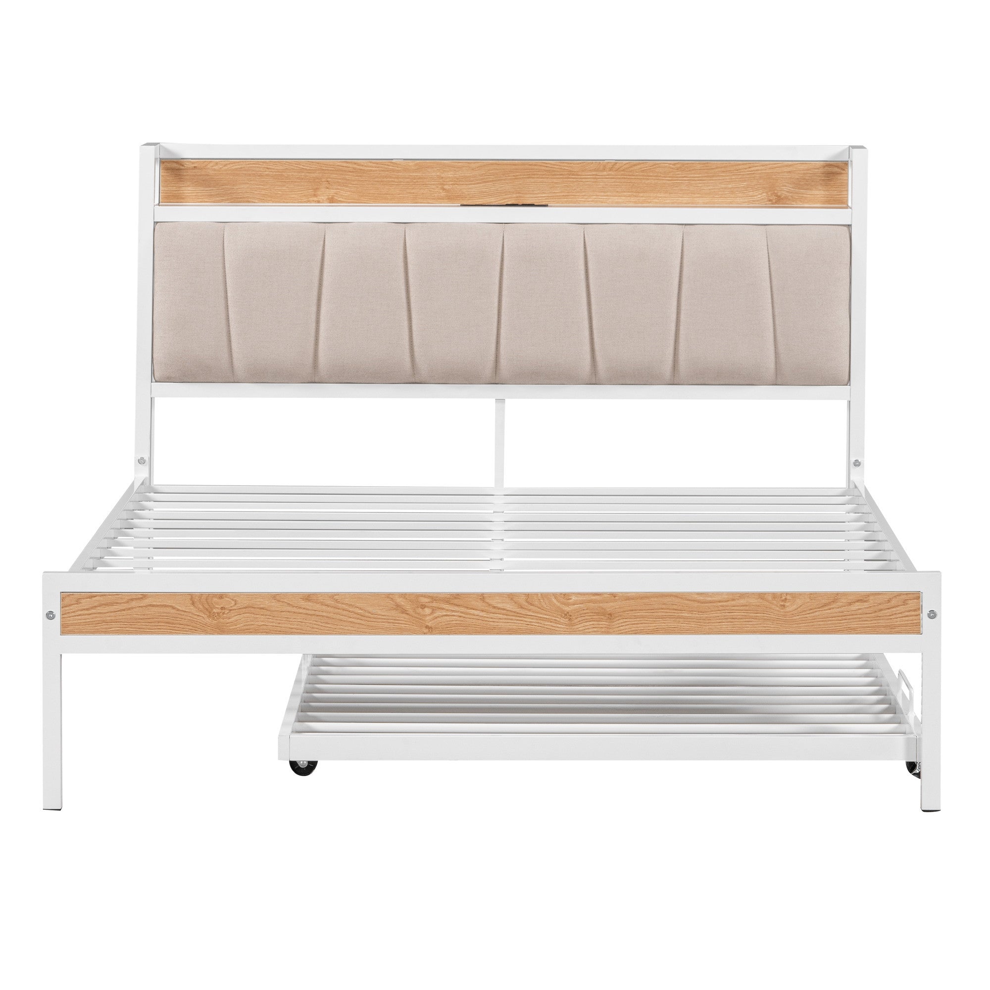 White Metal Full Bed Frame With Trundle-6
