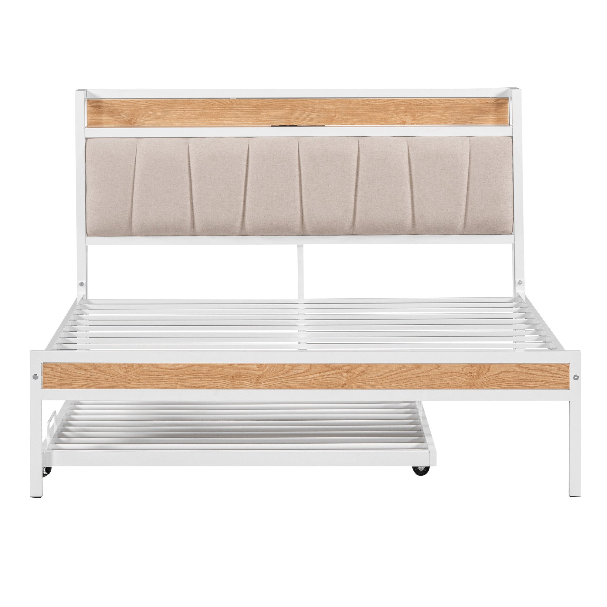 White Metal Full Bed Frame With Trundle-1